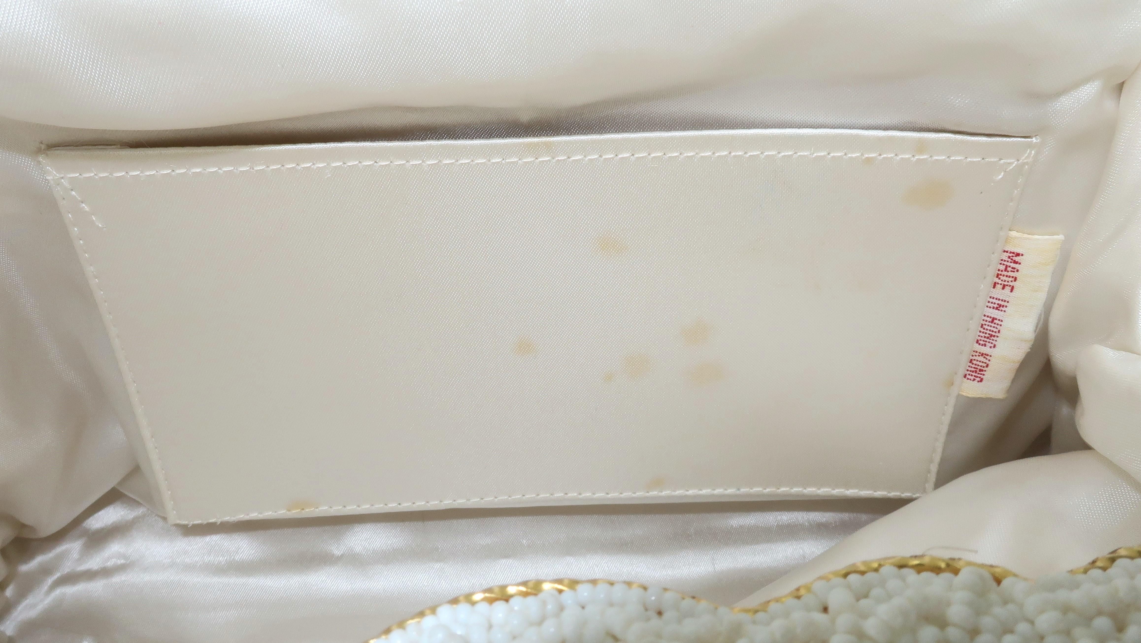 White Beaded Gold Framed Handbag, 1950’s 5