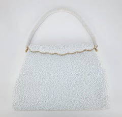 White Beaded Gold Framed Handbag, 1950’s