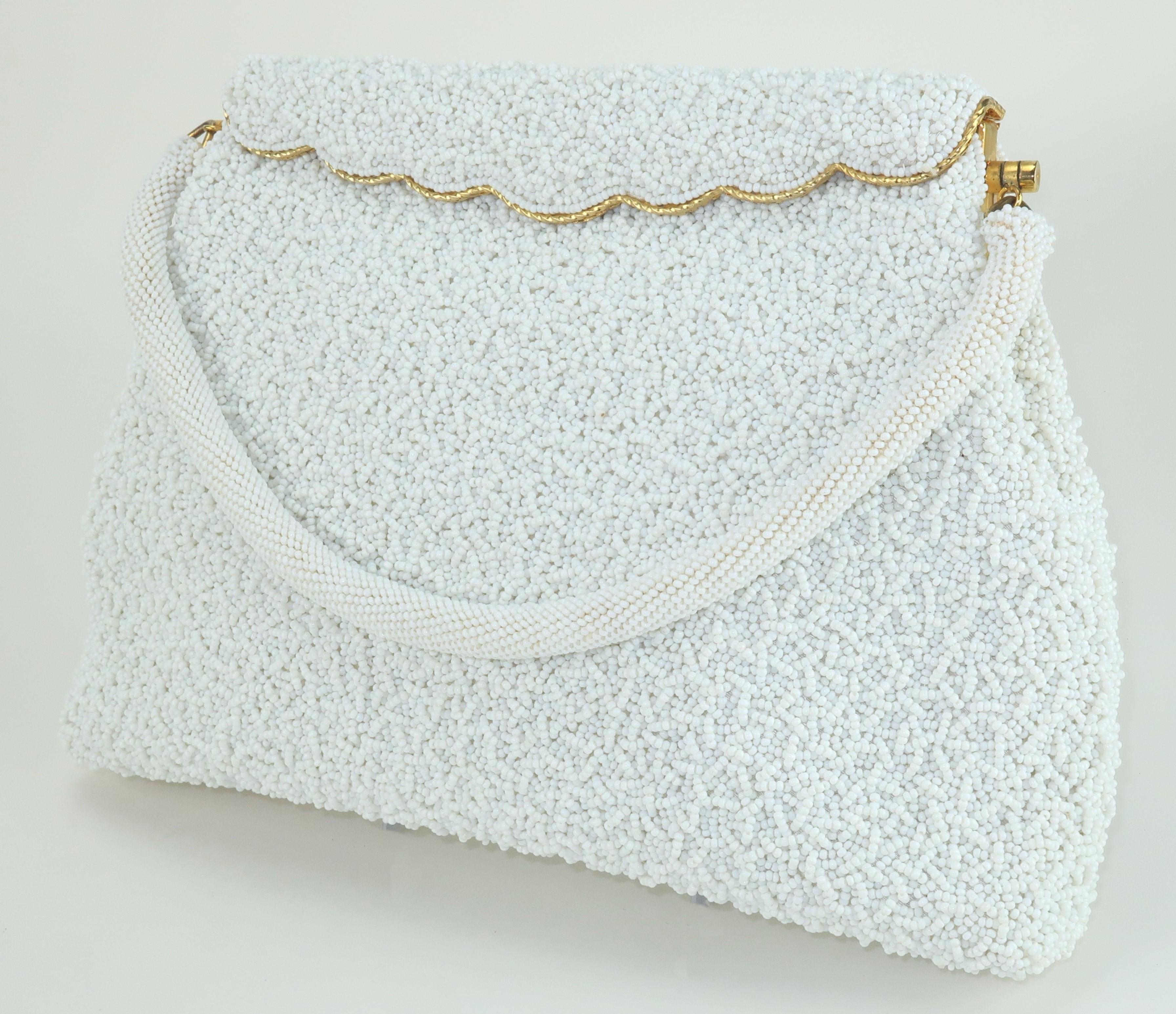 White Beaded Gold Framed Handbag, 1950’s 1