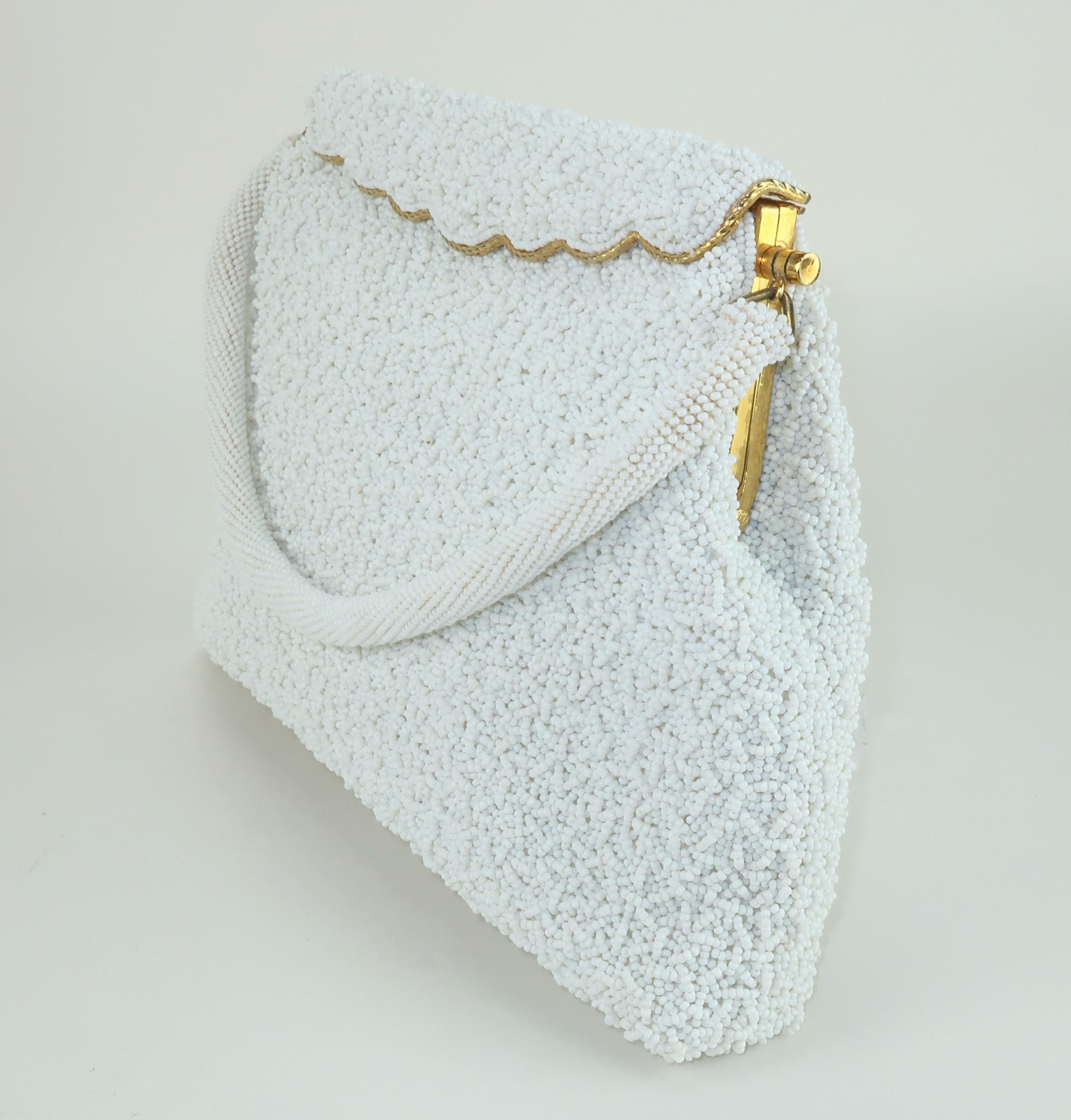 White Beaded Gold Framed Handbag, 1950’s 2