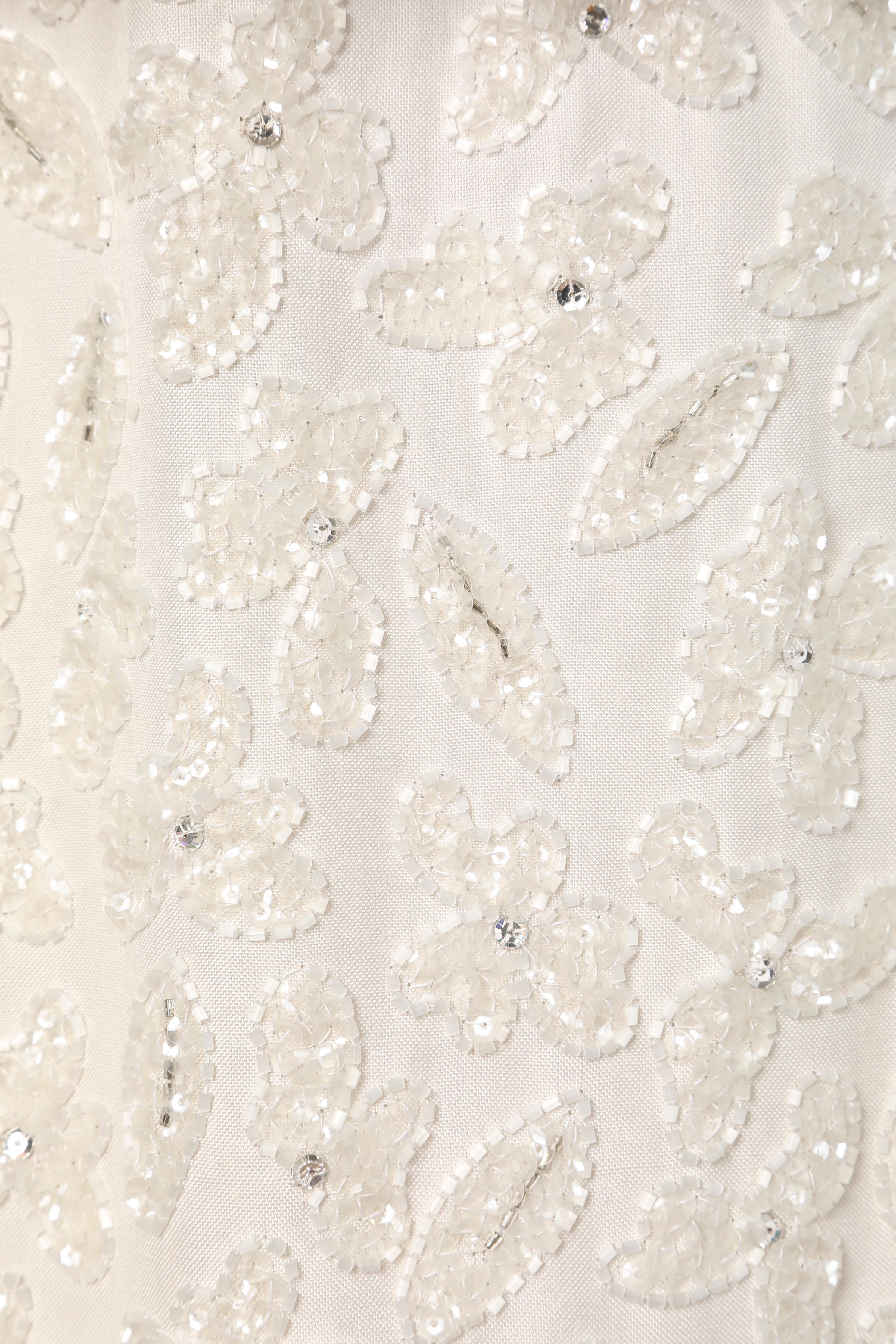 Women's White beaded skirt-suit Circa 1960's For Sale