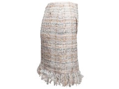 White & Beige Chanel Silk-Blend Plaid Tweed Skirt Size FR 36