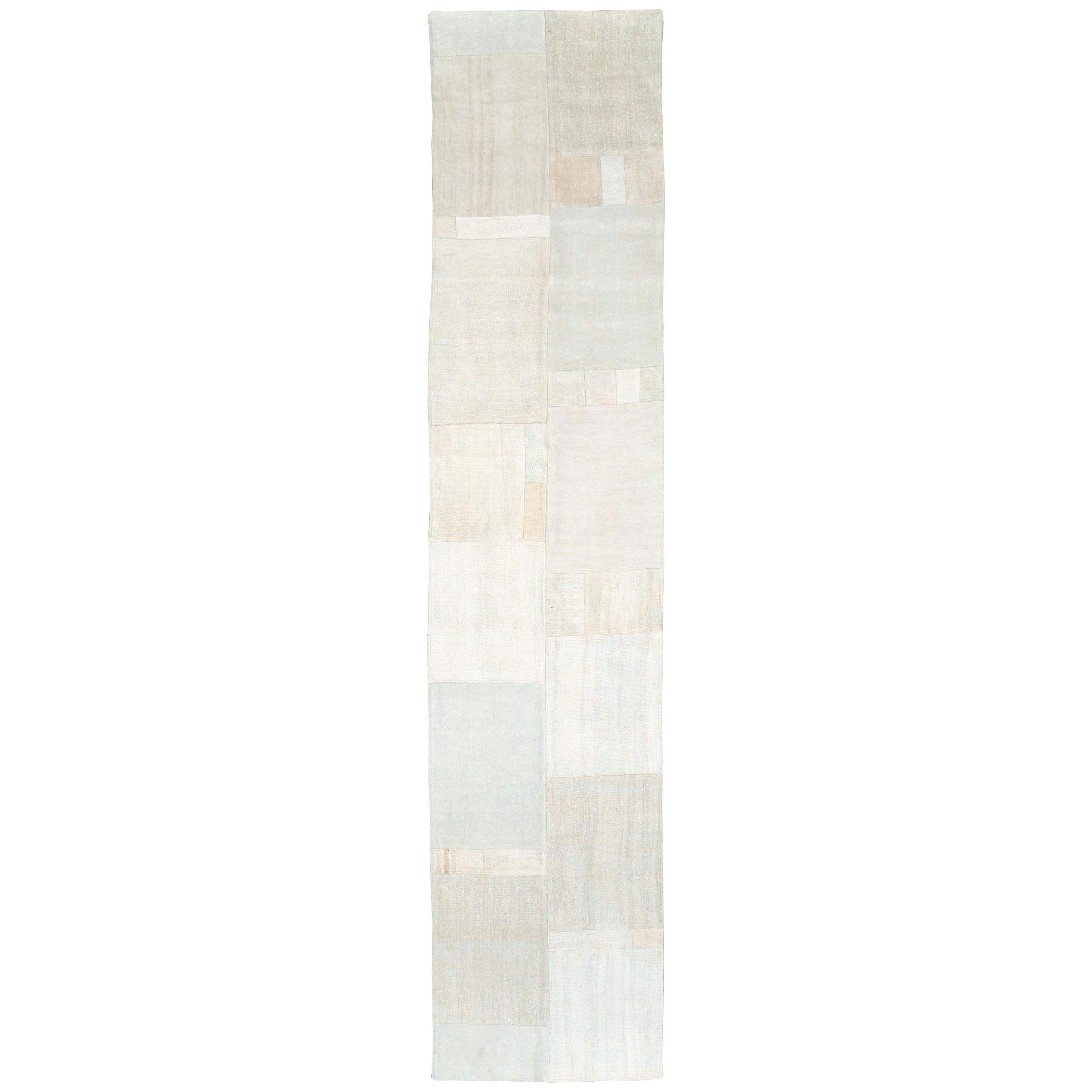 Weiß & Beige Contemporary Handmade Turkish Flatweave Kilim Runner