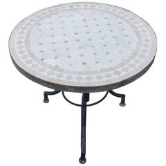 White / Beige Moroccan Mosaic Side Table, CR4