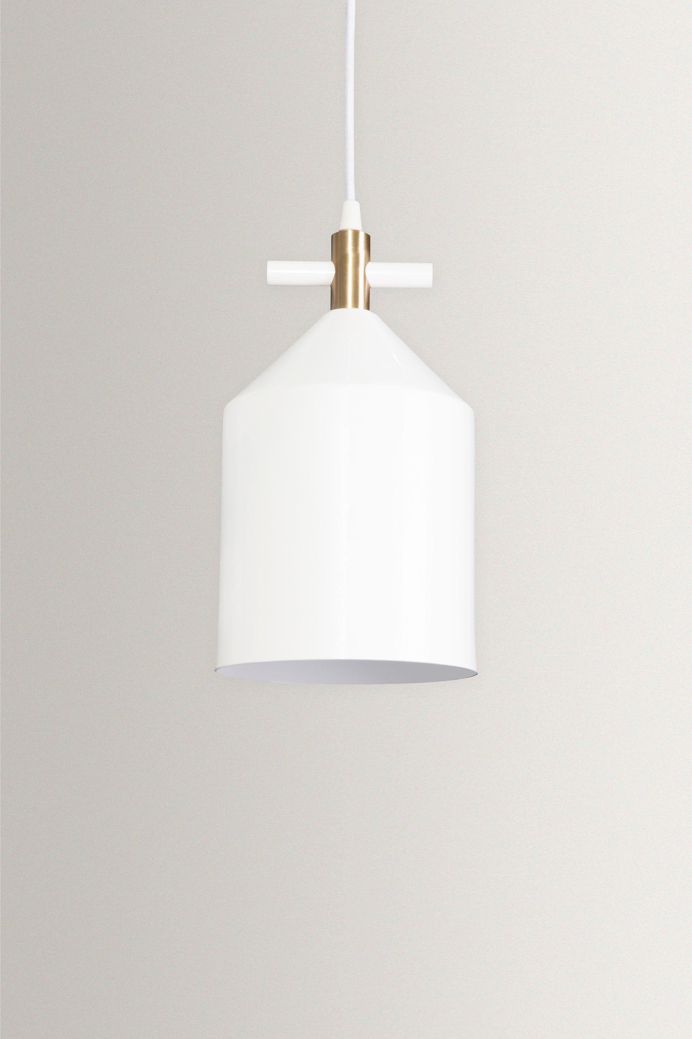 Modern White Bell Pendant Lamp in Brass by Hatsu For Sale