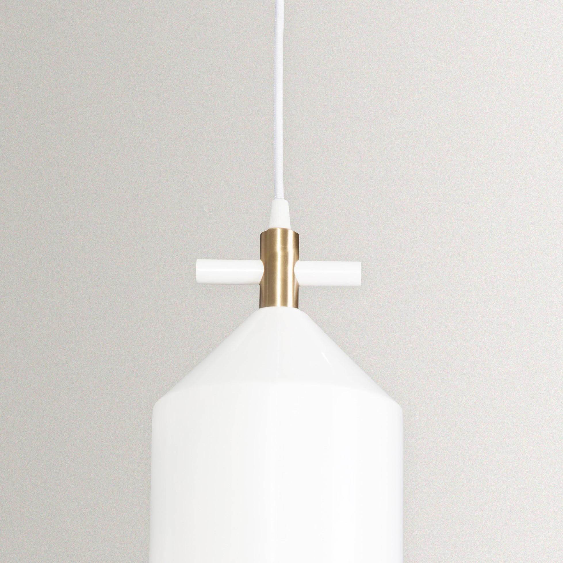 Indian White Bell Pendant Lamp in Brass by Hatsu For Sale