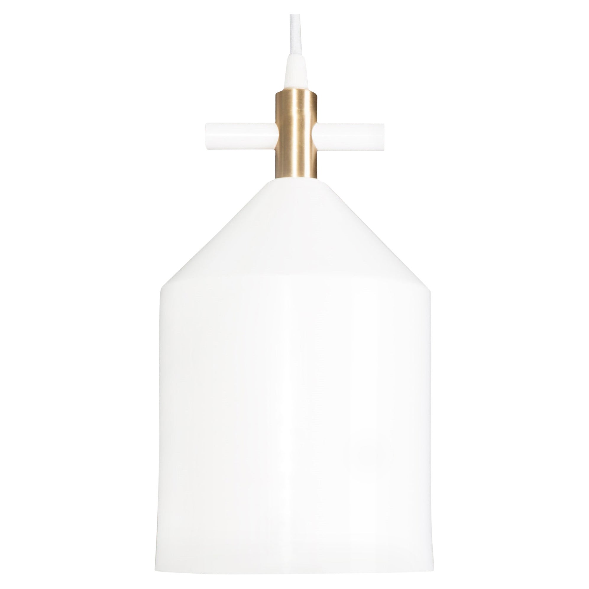 White Bell Pendant Lamp in Brass by Hatsu For Sale