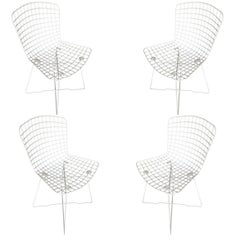White Bertoia Steel Wire Side Chair with "X" Base by Knoll, Set of 4