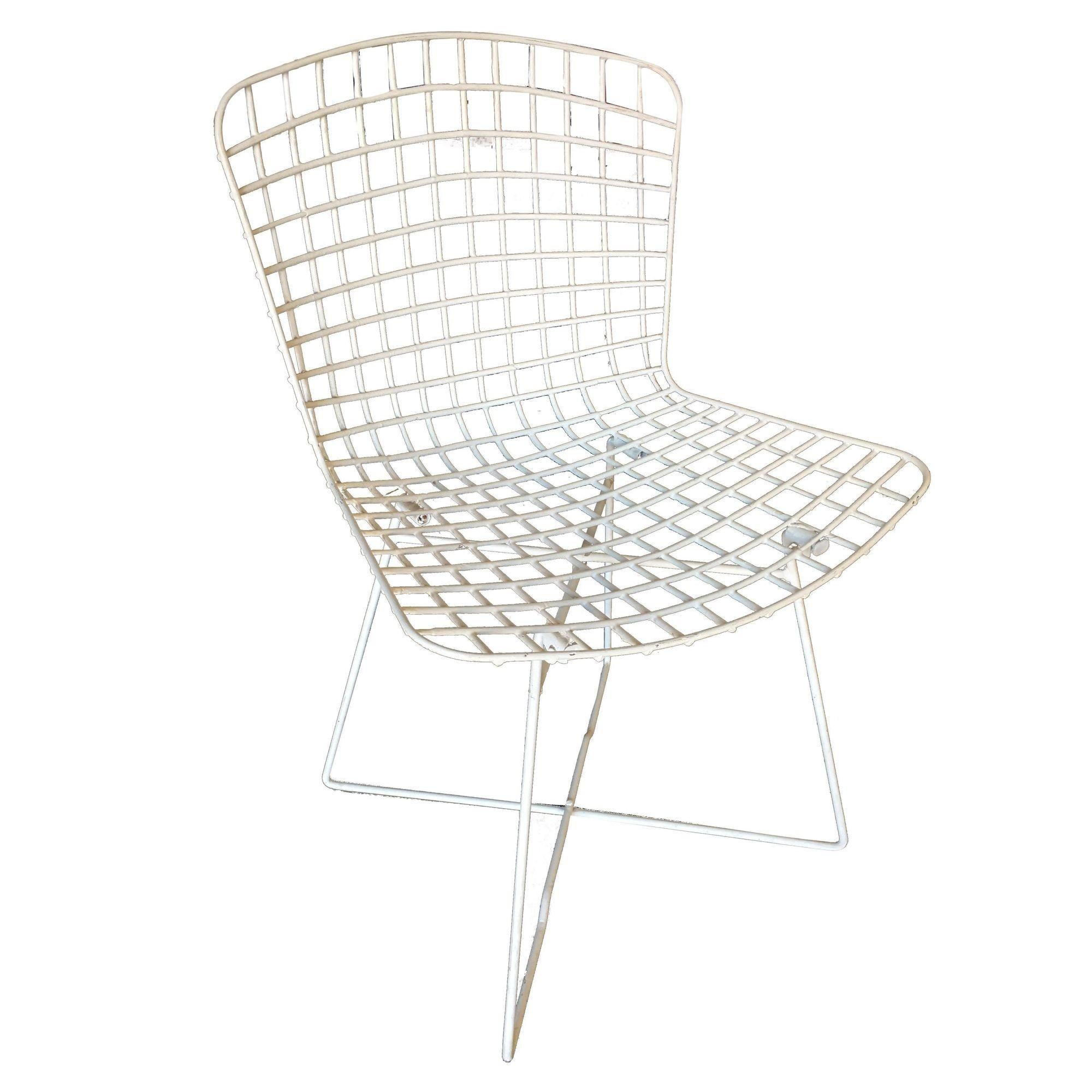 Weißer Bertoia-Beistellstuhl aus Stahldraht mit „X“-Sockel von Knoll, 6er-Set (Moderne der Mitte des Jahrhunderts) im Angebot