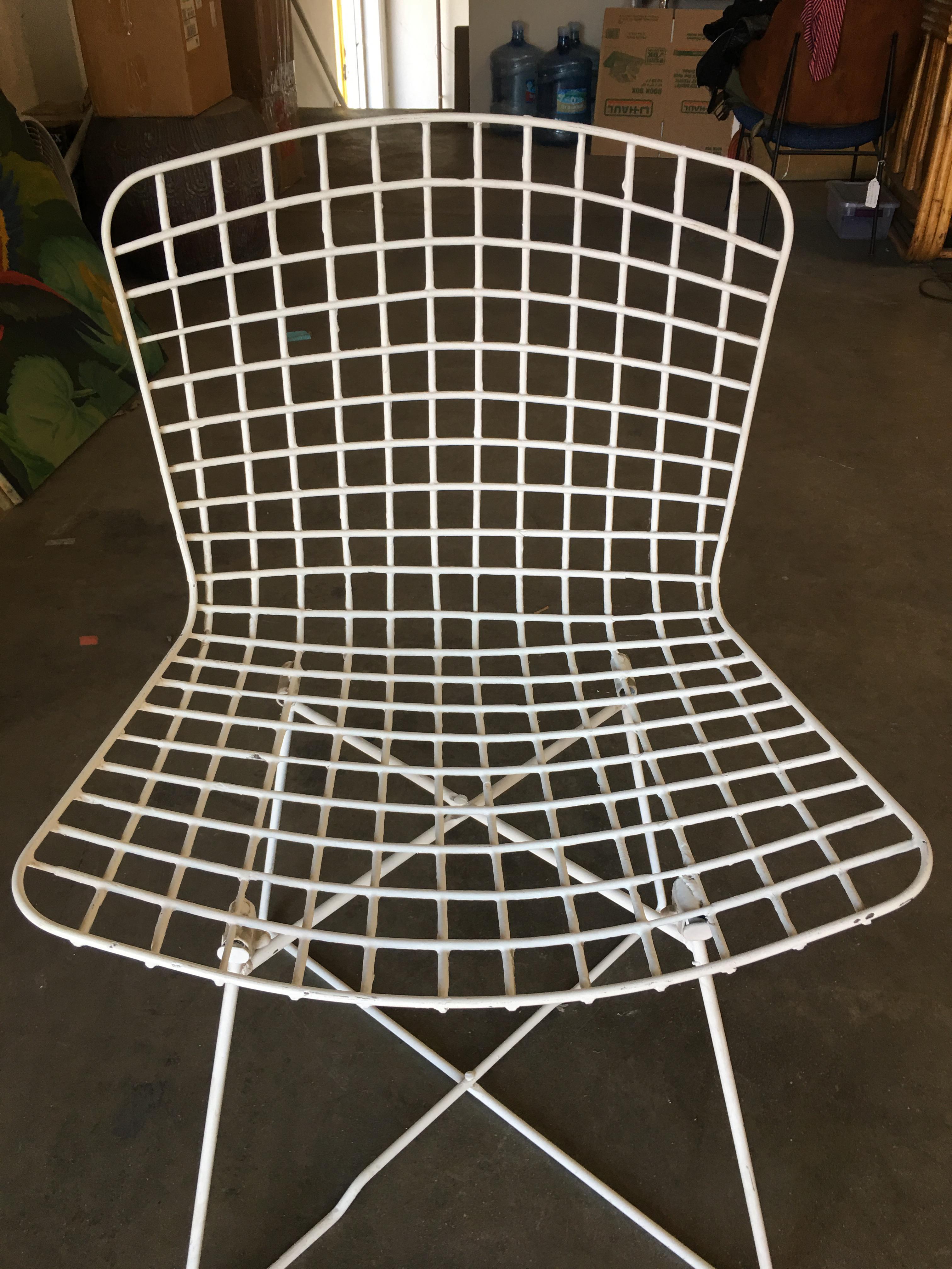 Powder-Coated White Bertoia Steel Wire Side Chair With 