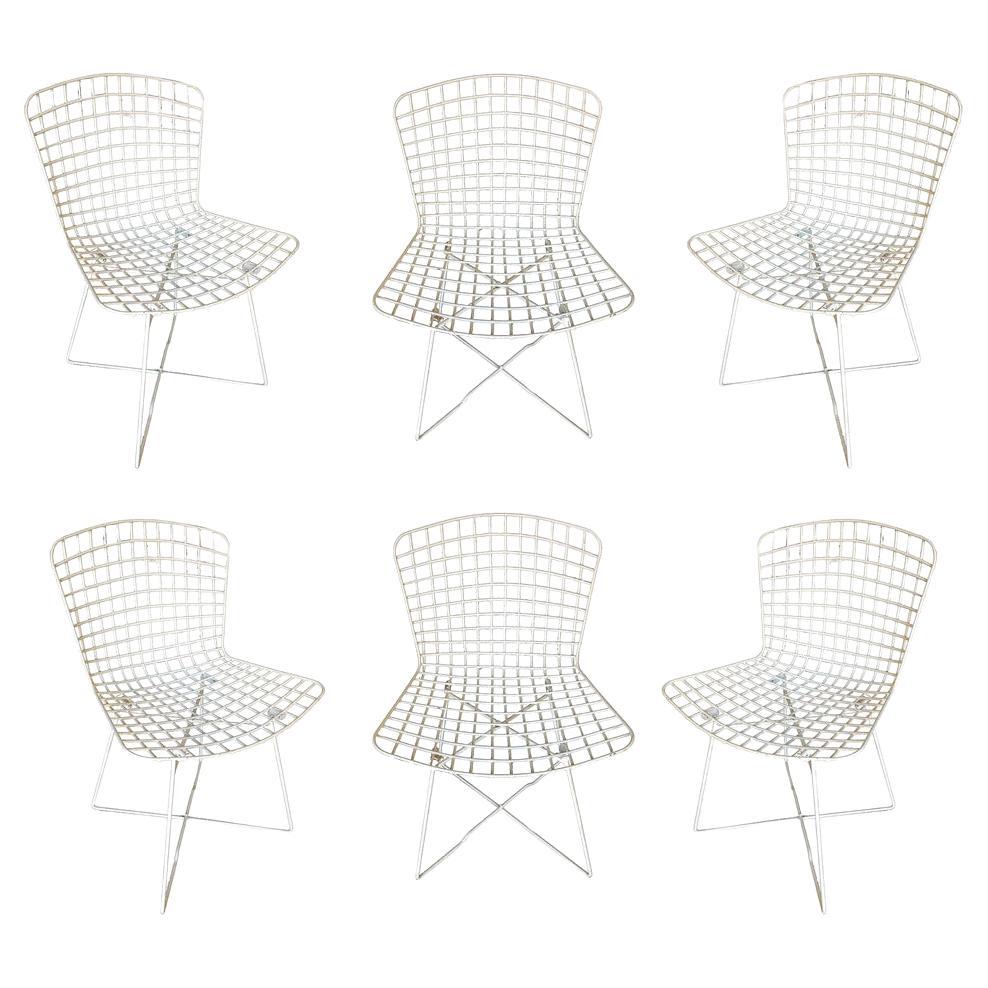White Bertoia Steel Wire Side Chair With "X" Base by Knoll, Set of 6 For Sale