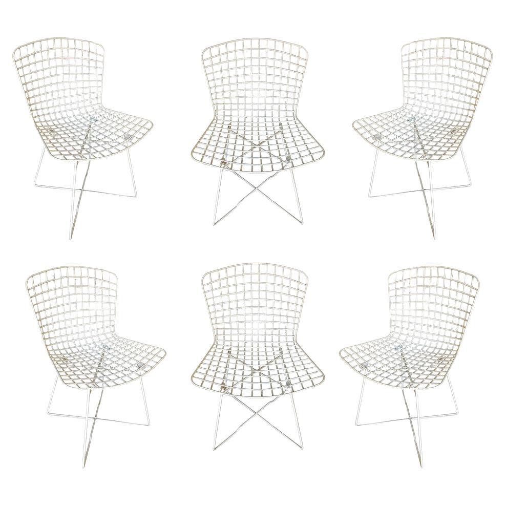 White Bertoia Steel Wire Side Chair With "X" Base by Knoll, Set of 6