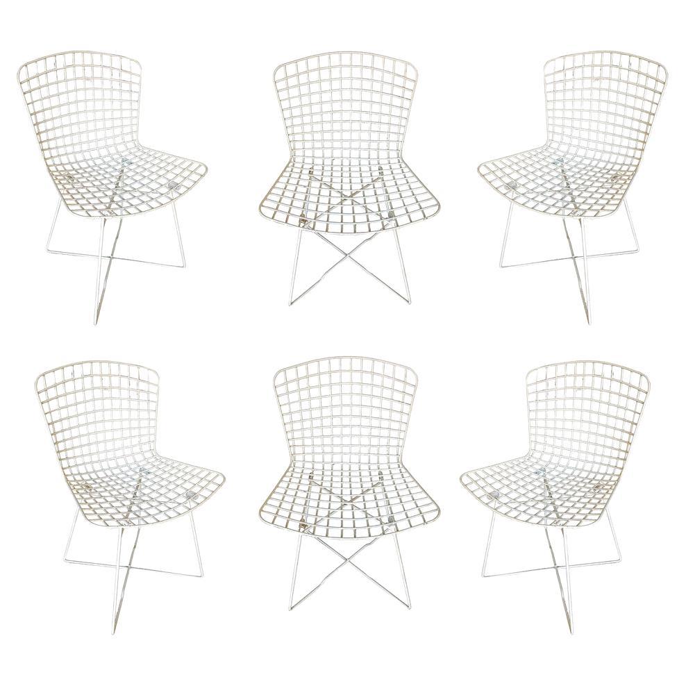 Weißer Bertoia-Beistellstuhl aus Stahldraht mit „X“-Sockel von Knoll, 6er-Set im Angebot