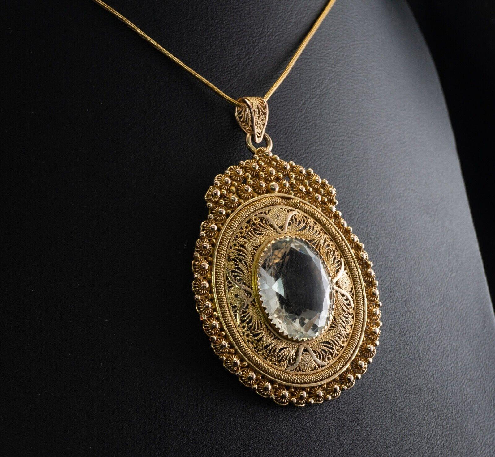 White Beryl Large Pendant 14K Gold Vintage For Sale 5