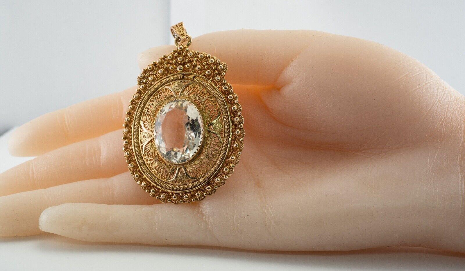 White Beryl Large Pendant 14K Gold Vintage In Good Condition For Sale In East Brunswick, NJ
