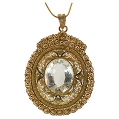 White Beryl Large Pendant 14K Gold Retro