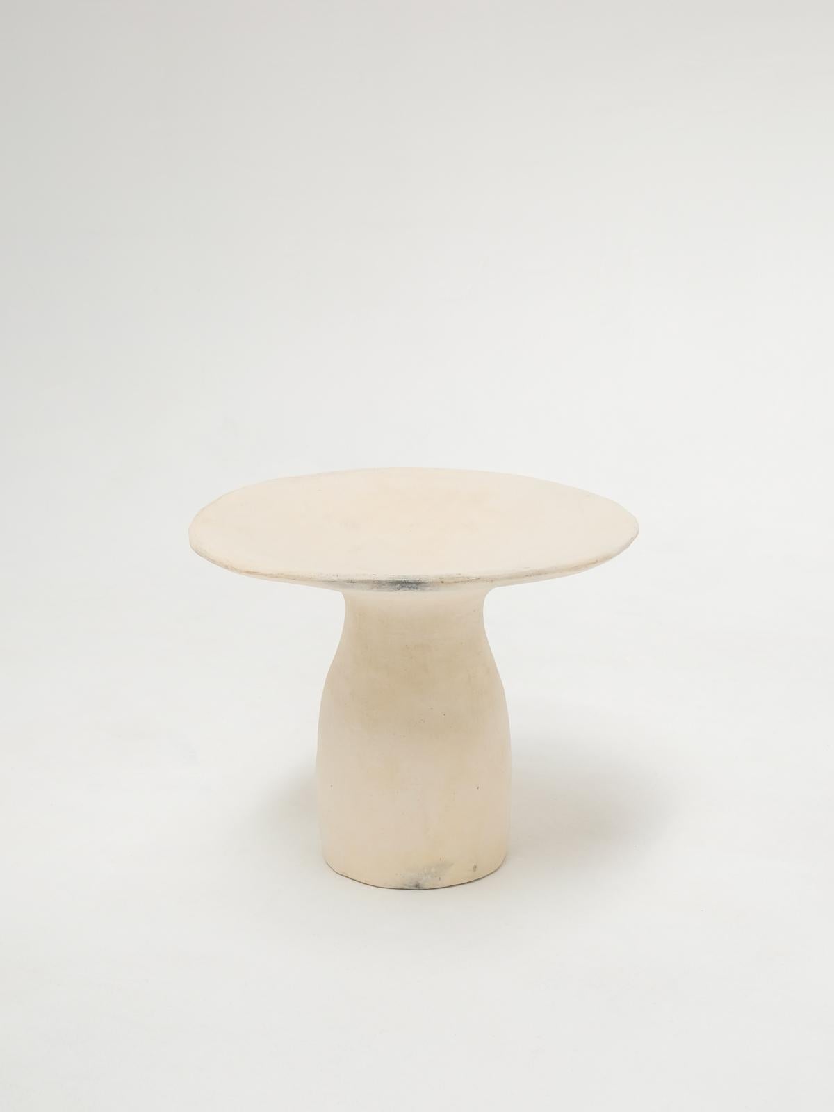 Arts and Crafts White Big Side Table Made of local Clay, natural pigments, Handcrafted For Sale