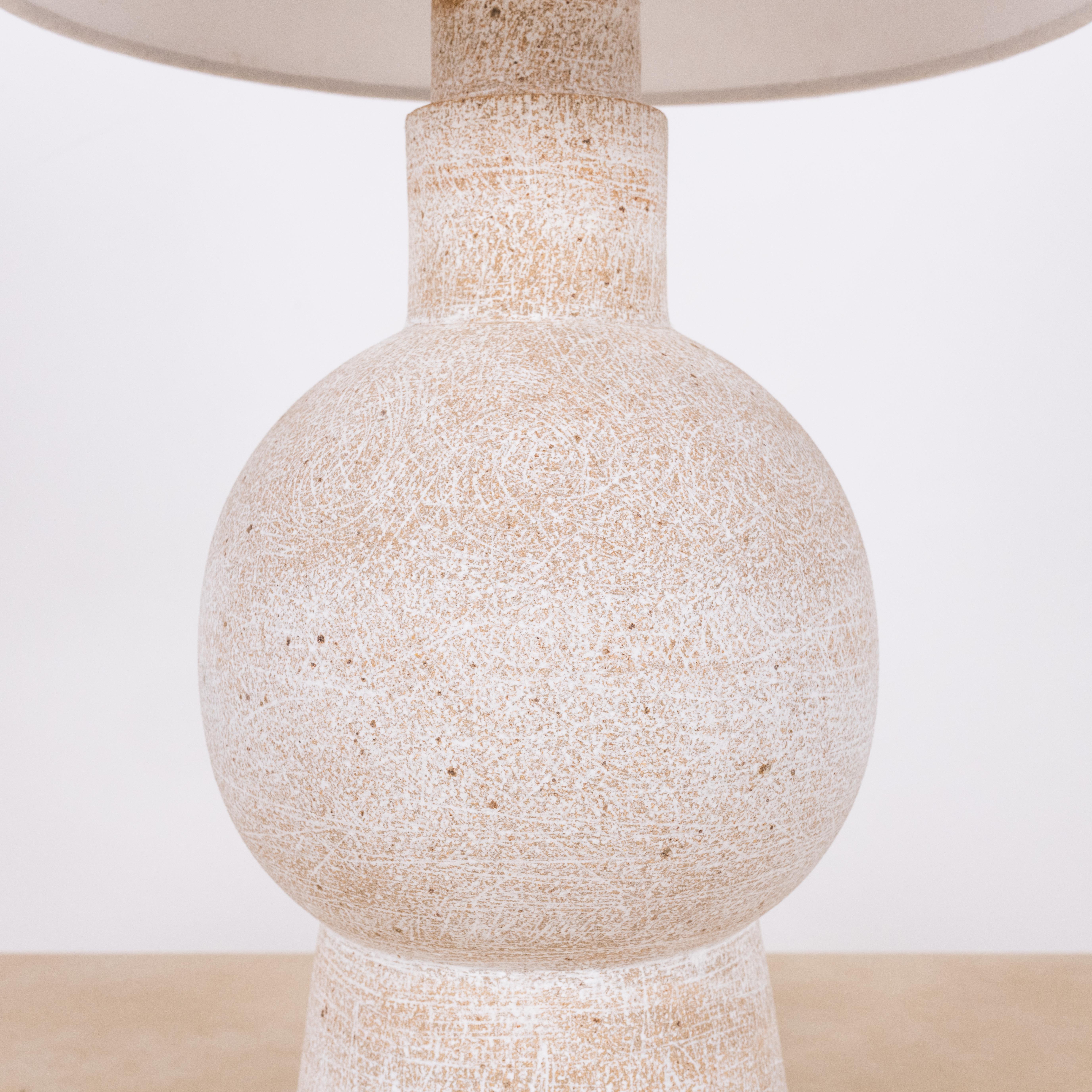 Glazed Pair of White 'Bilboquet' Stoneware Lamps by Design Frères For Sale