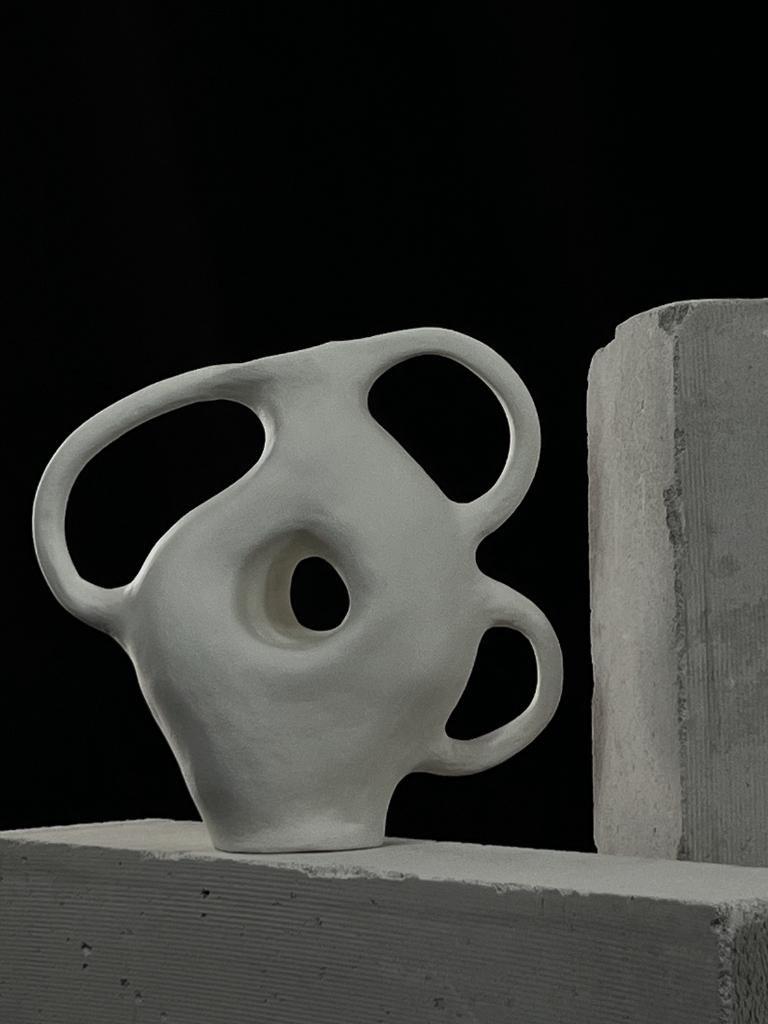 Post-Modern White Biomorphic Ceramic 3-Handle Vessel by Hanna Englund Ceramics For Sale
