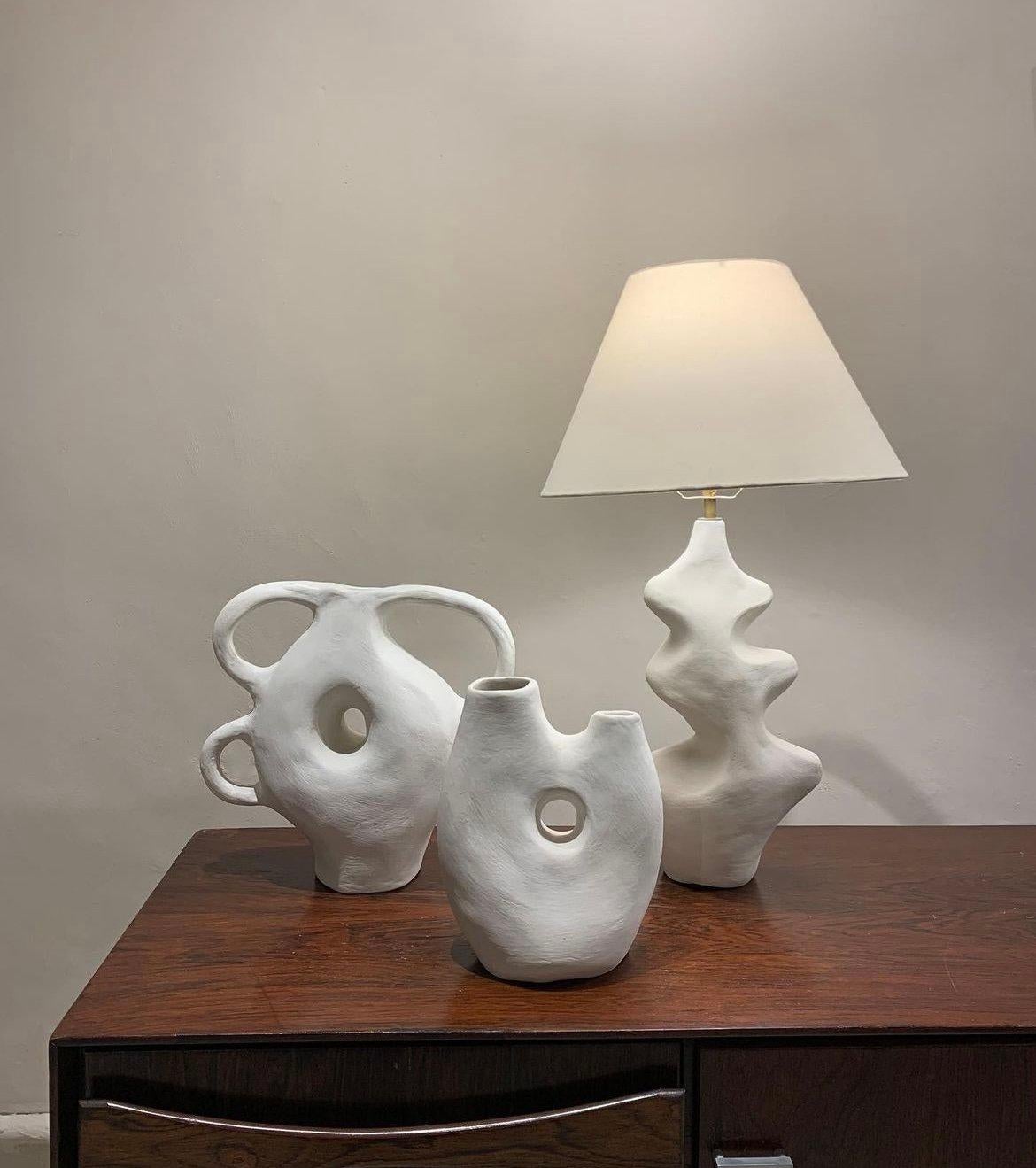 Contemporary White Biomorphic Ceramic 3-Handle Vessel by Hanna Englund Ceramics For Sale