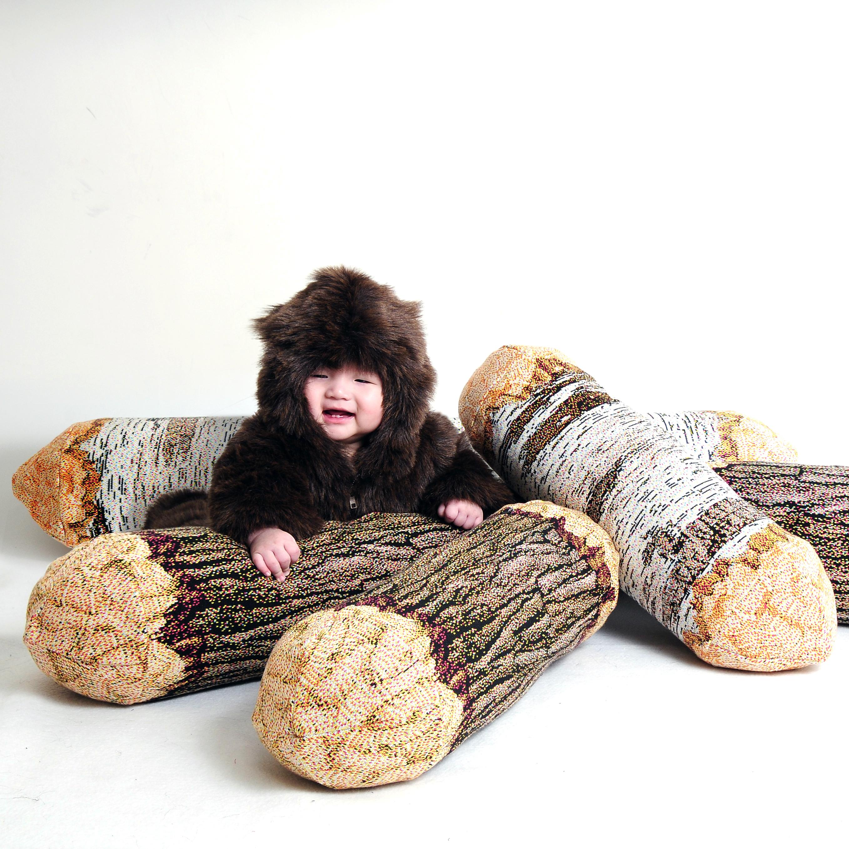 Long Cottonwood Tree log bolster knitted pixeled pillow long - Textile - Pillows For Sale 3