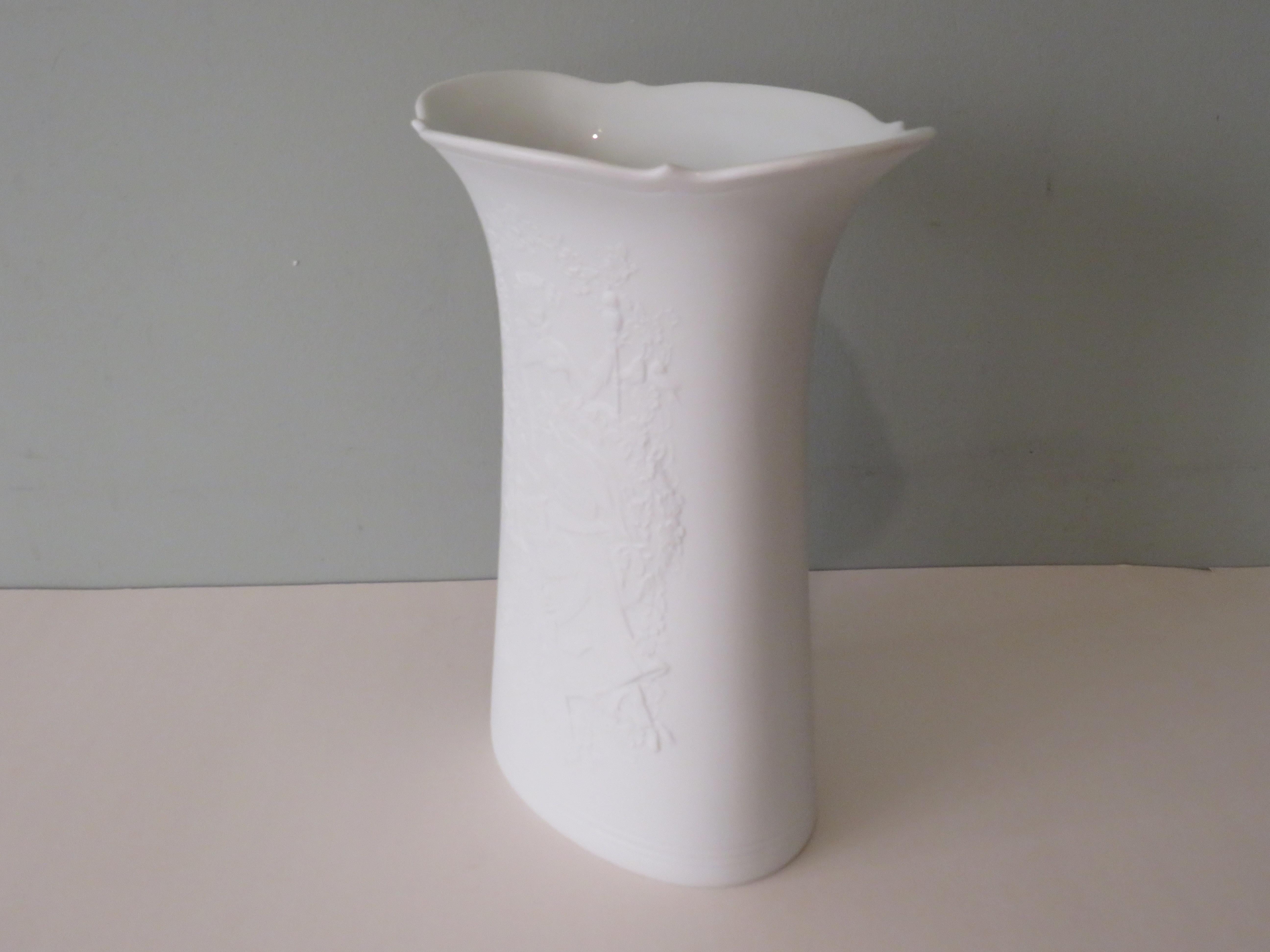 Mid-Century Modern White Biscuit Vase by AK Kaiser, Germany 1970s with Romantic Embossed Motief