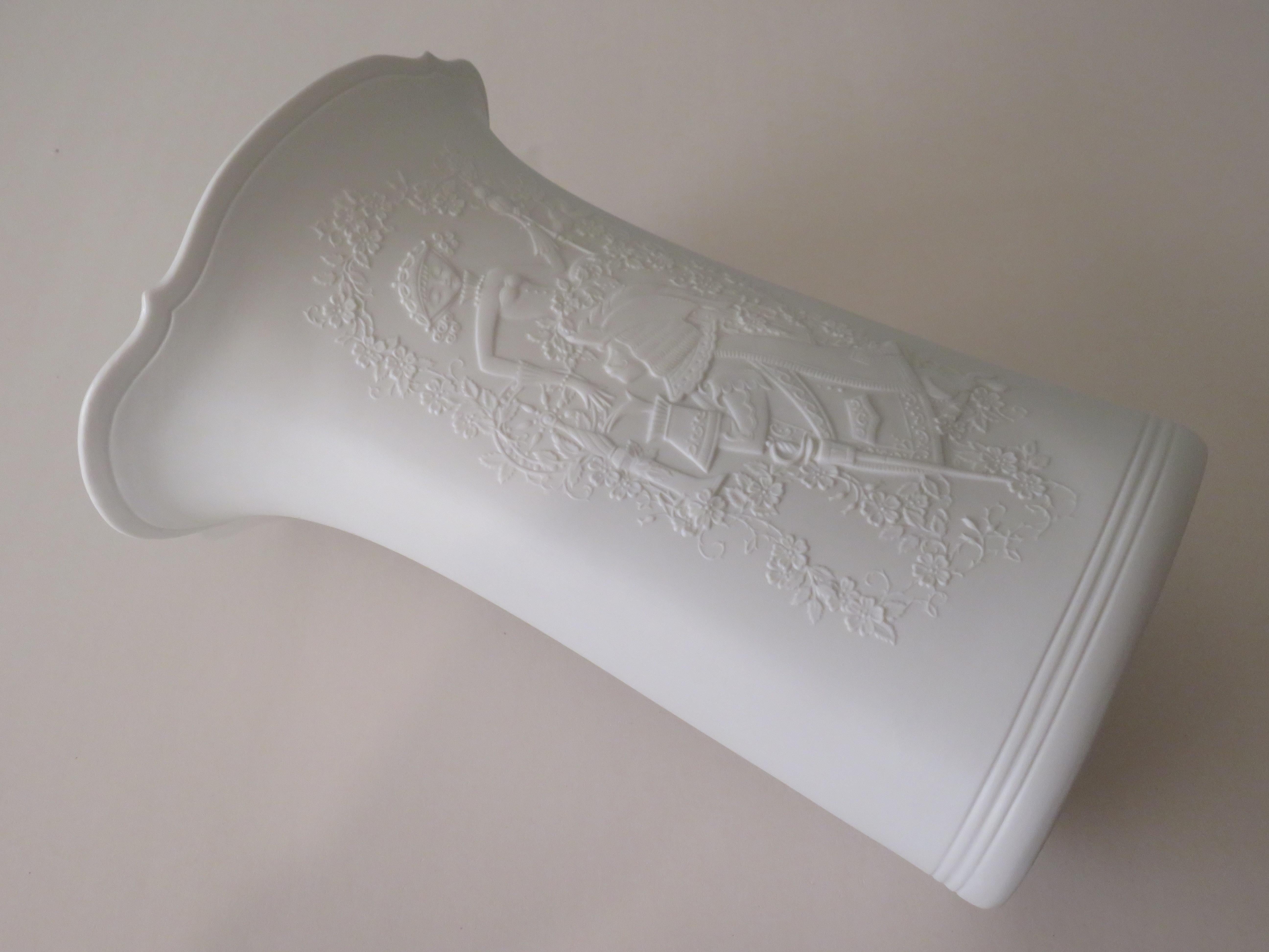White Biscuit Vase by AK Kaiser, Germany 1970s with Romantic Embossed Motief 1