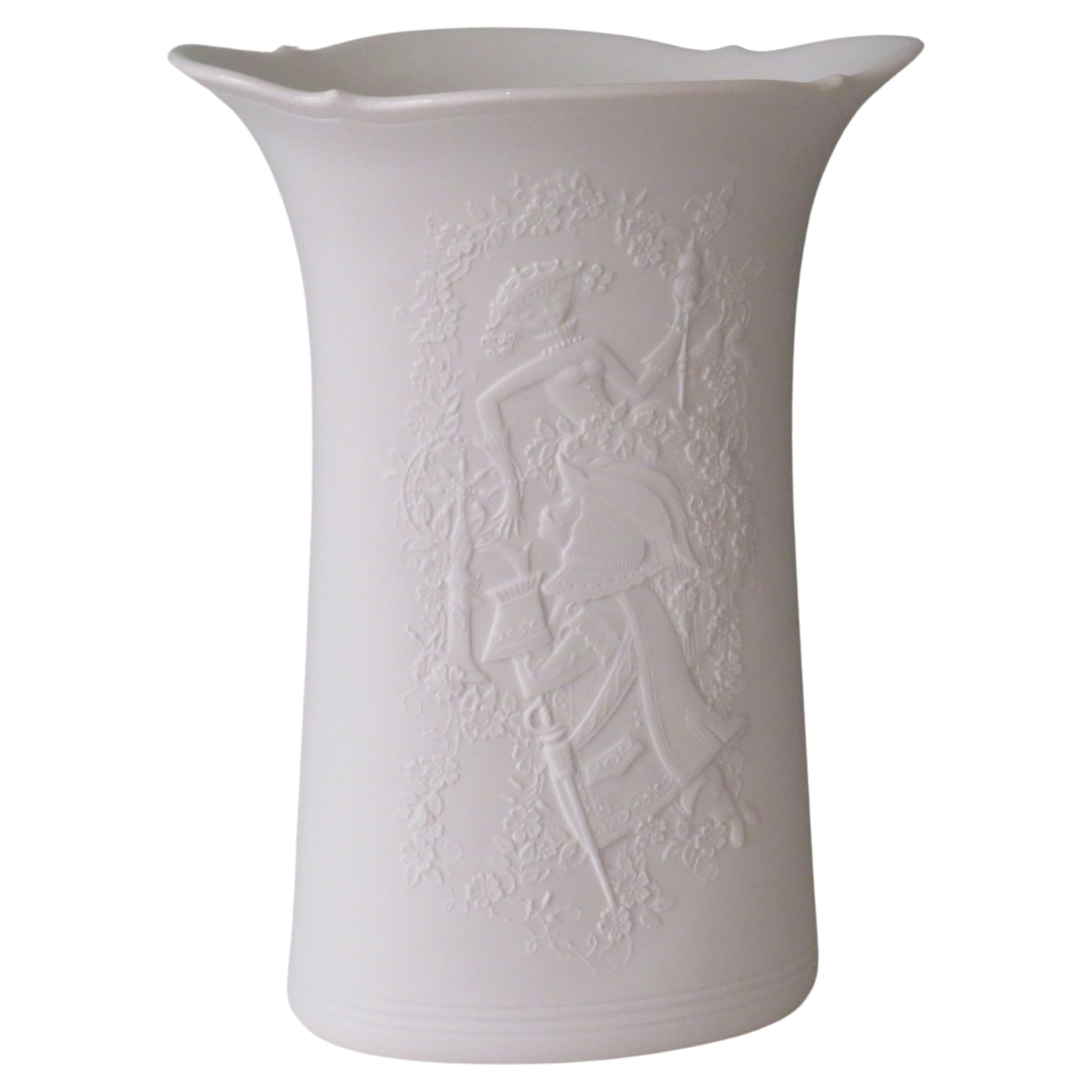 White Biscuit Vase by AK Kaiser, Germany 1970s with Romantic Embossed Motief