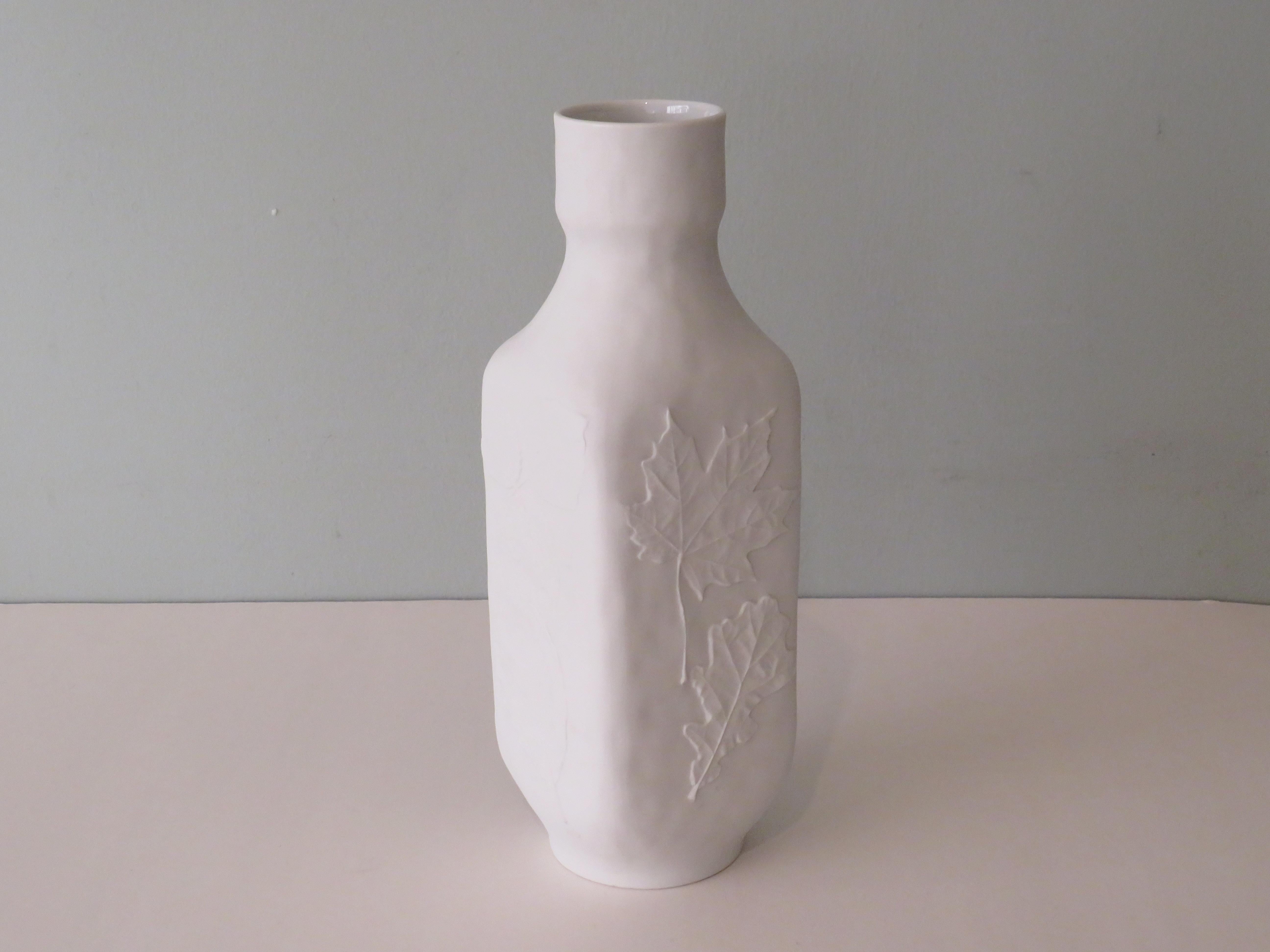 Mid-Century Modern White Biscuit Vase with Floral Embossed Motif, Hutschenreuther, Germany, 1970s For Sale