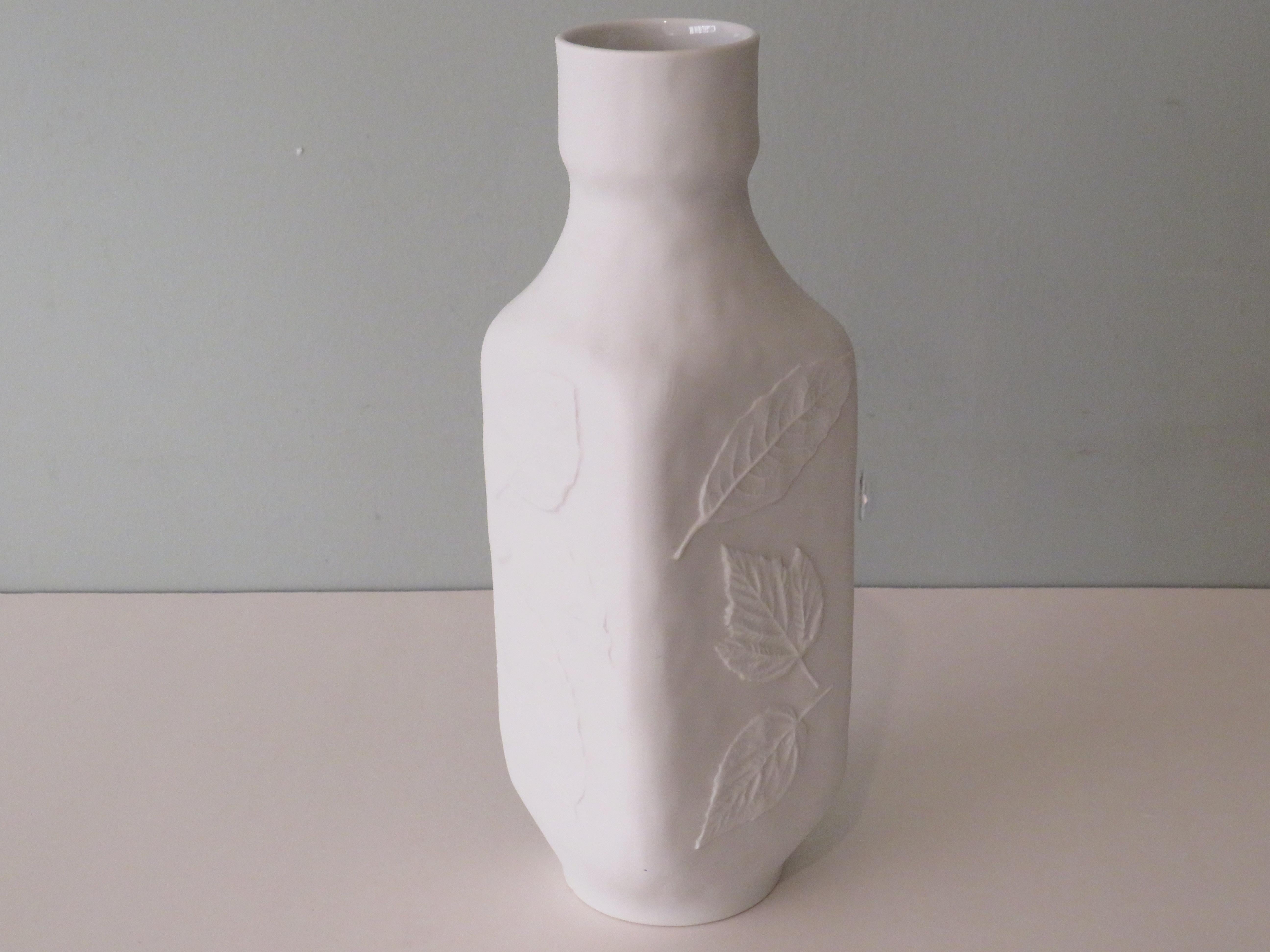 Late 20th Century White Biscuit Vase with Floral Embossed Motif, Hutschenreuther, Germany, 1970s For Sale