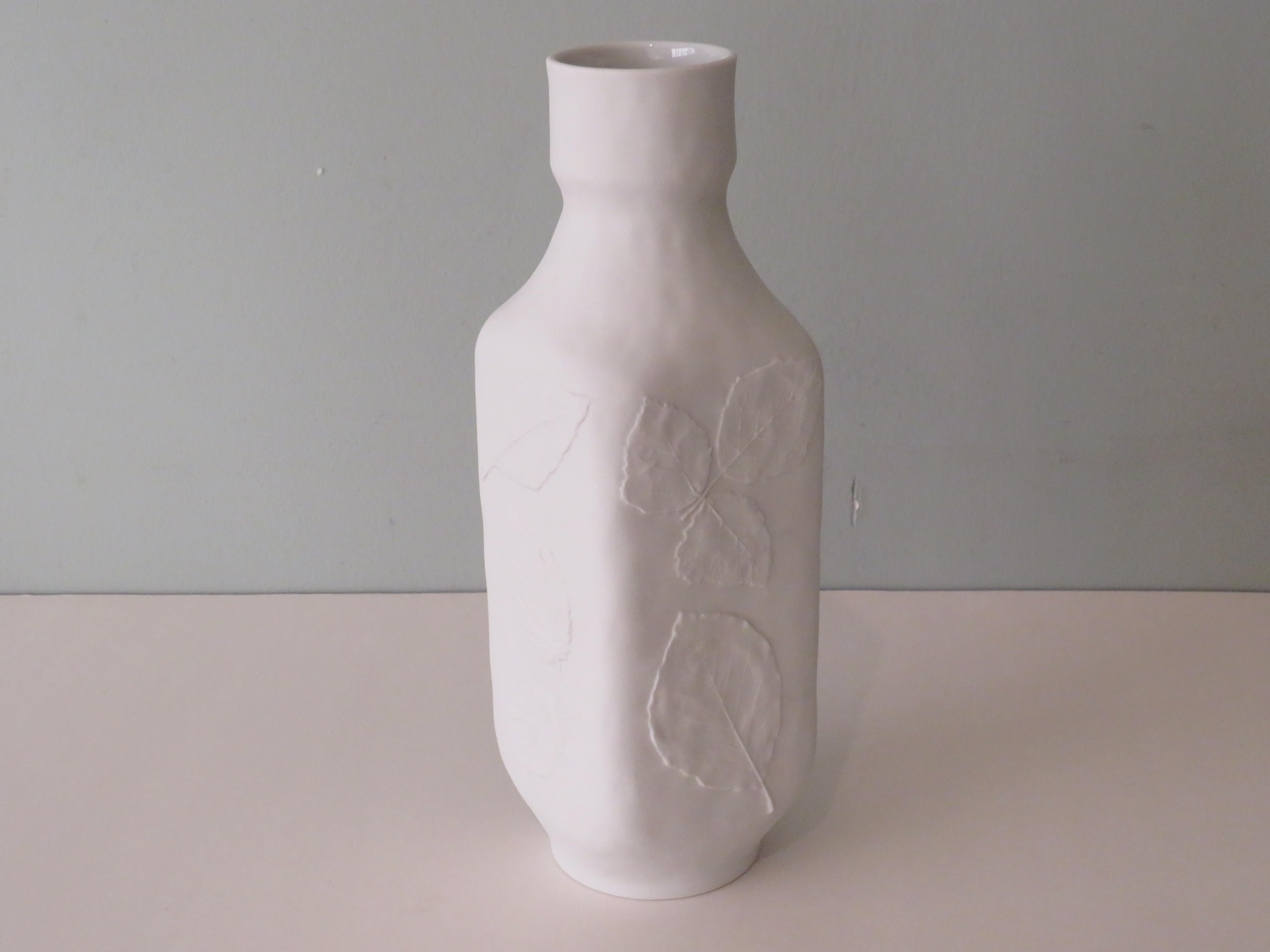 Porcelain White Biscuit Vase with Floral Embossed Motif, Hutschenreuther, Germany, 1970s For Sale