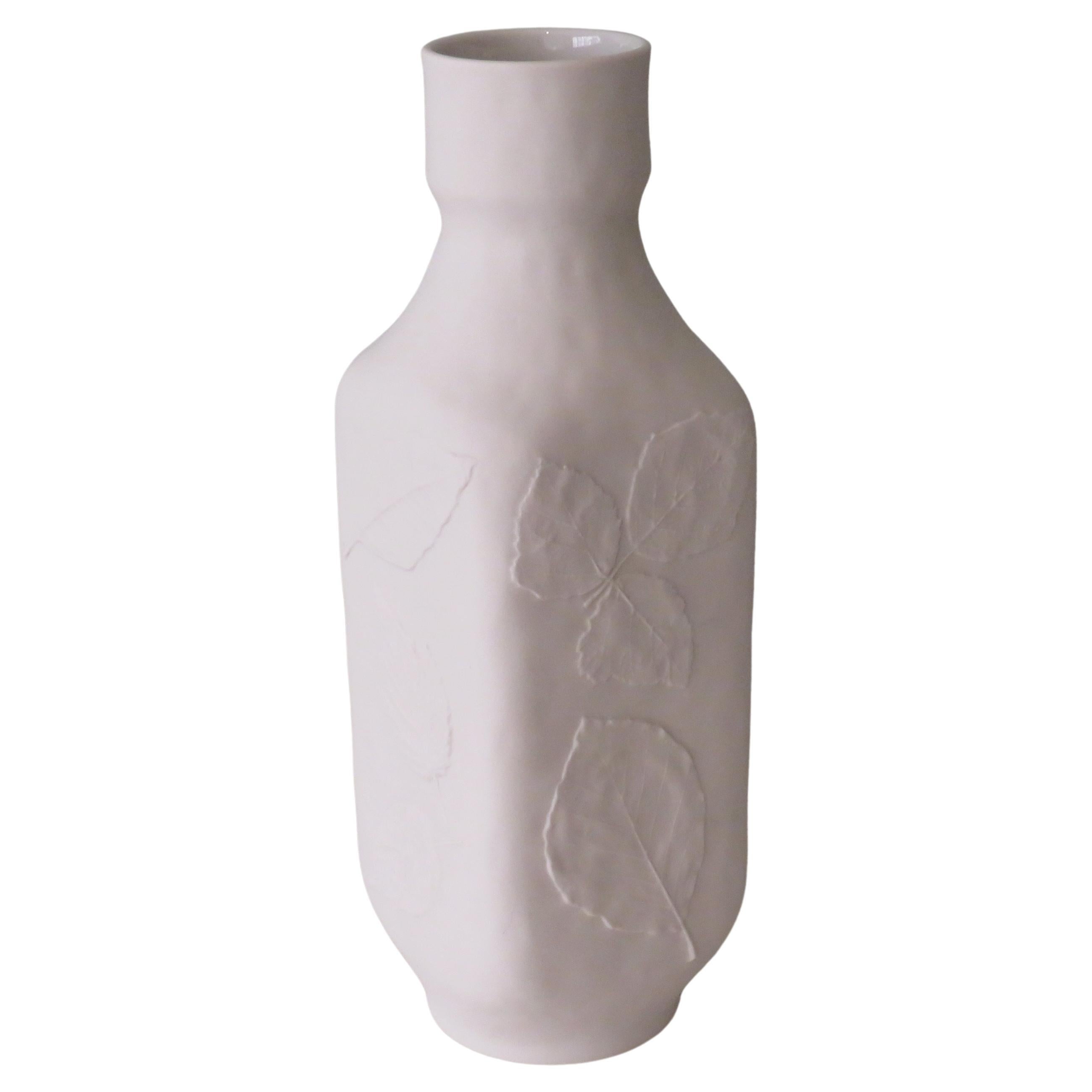 White Biscuit Vase with Floral Embossed Motif, Hutschenreuther, Germany, 1970s For Sale