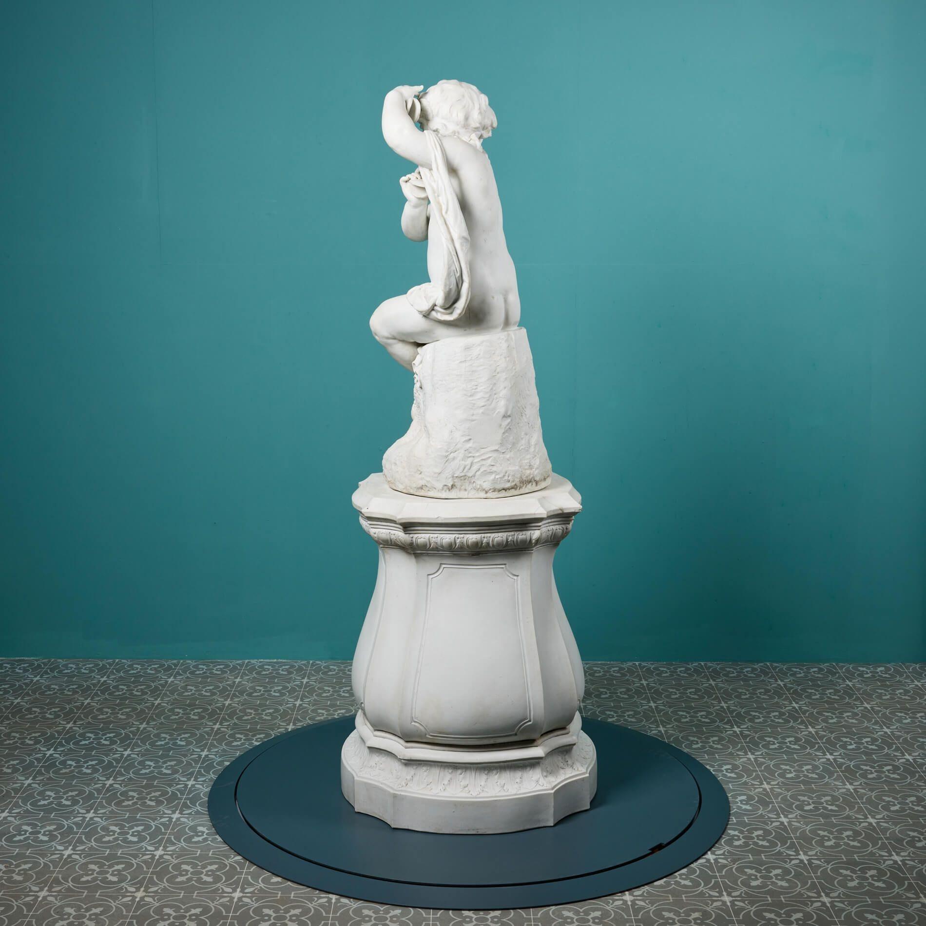French White Bisque Porcelain Antique Cherub Statue For Sale