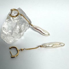 White Biwa Stick Pearls with Diamonds Paradizia Earrings