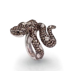 White, Black and Brown Diamond Enveloping Snake Ring