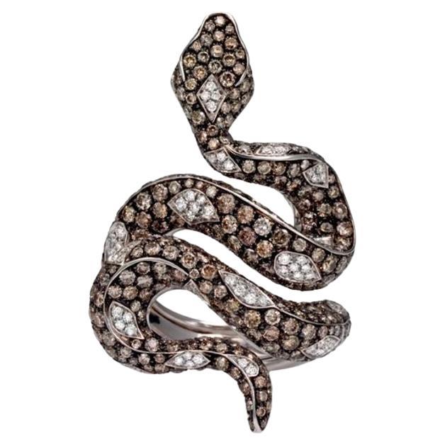 White, Black and Brown Diamond Enveloping Snake Ring For Sale