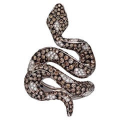 White, Black and Brown Diamond Enveloping Snake Ring