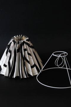 White, Black, and Silver art abstract Nordic pleated "Plisse" fabric lamp shade