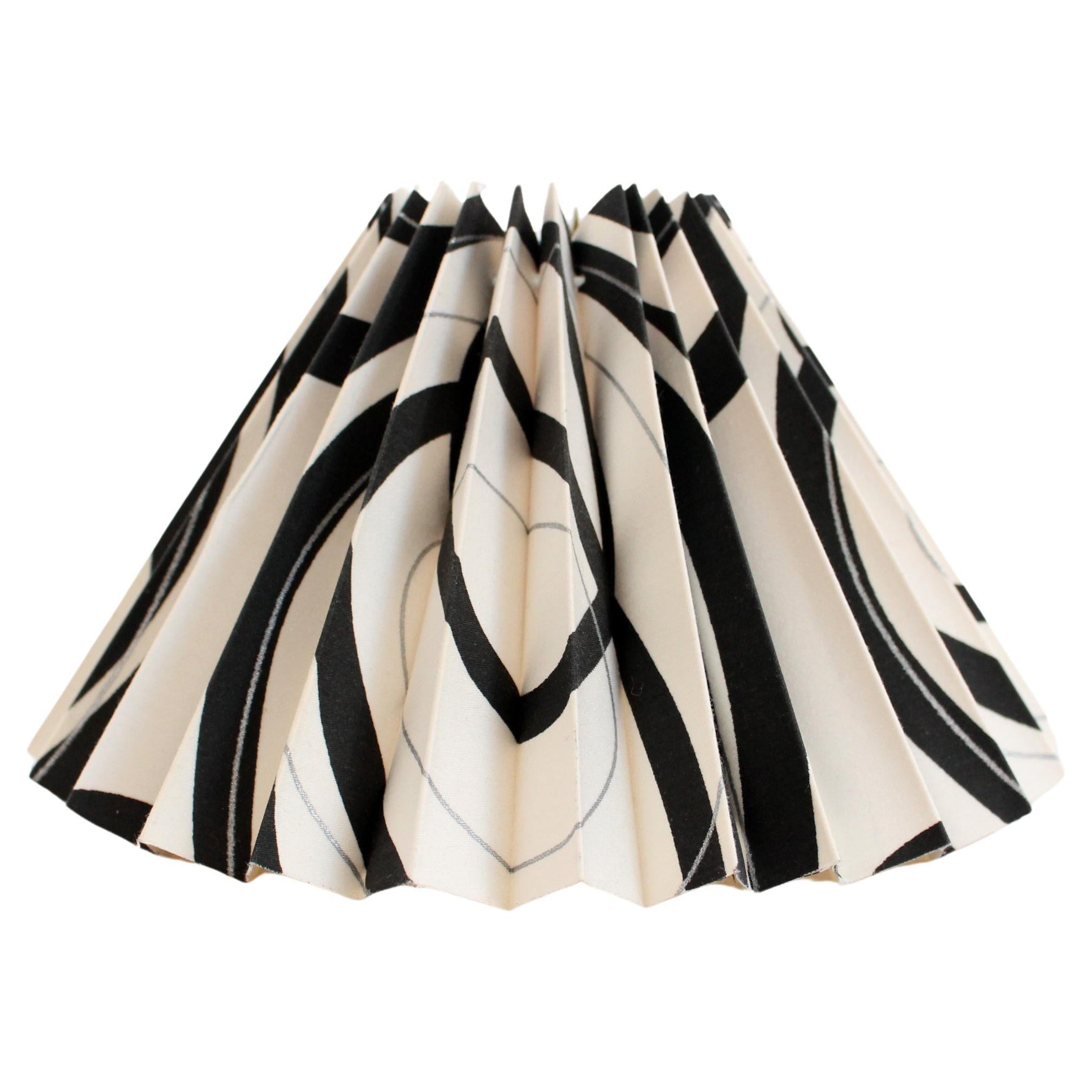 White, Black, and Silver art abstract Nordic pleated "Plisse" fabric lamp shade  For Sale