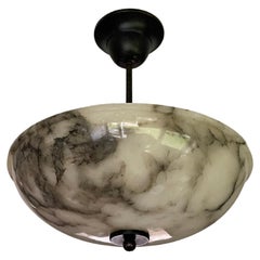 White & Black Art Deco Alabaster Flush Mount / Pendant W. Matching Stem & Canopy