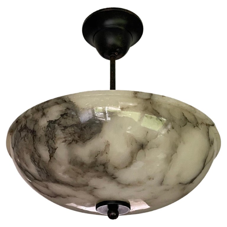 White and Black Art Deco Alabaster Flush Mount / Pendant W. Matching Stem  and Canopy at 1stDibs