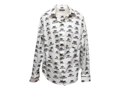 White & Black Balenciaga Logo Print Button-Up Top Size FR 34
