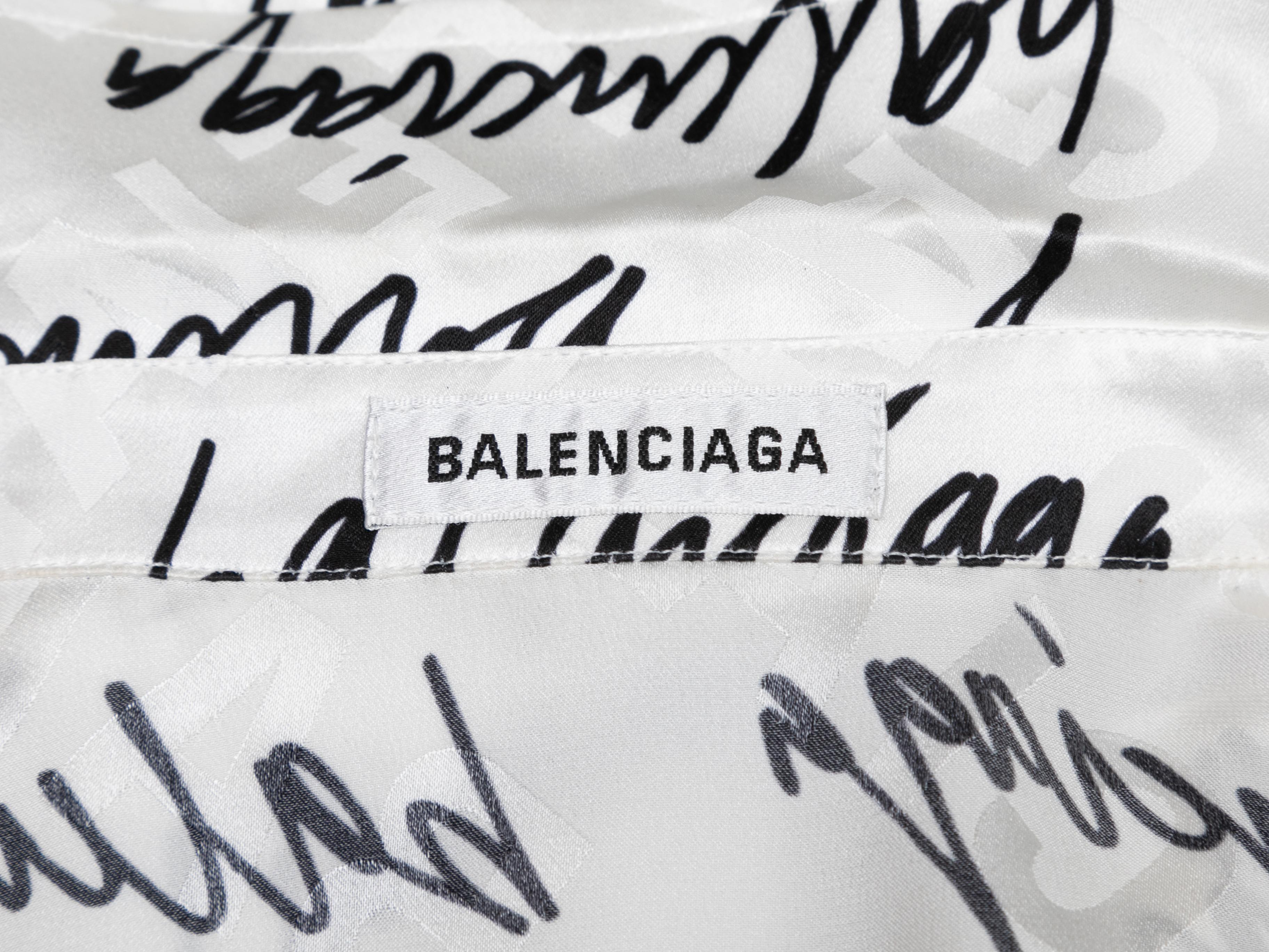 White & Black Balenciaga Silk Cursive Logo Print Top 2