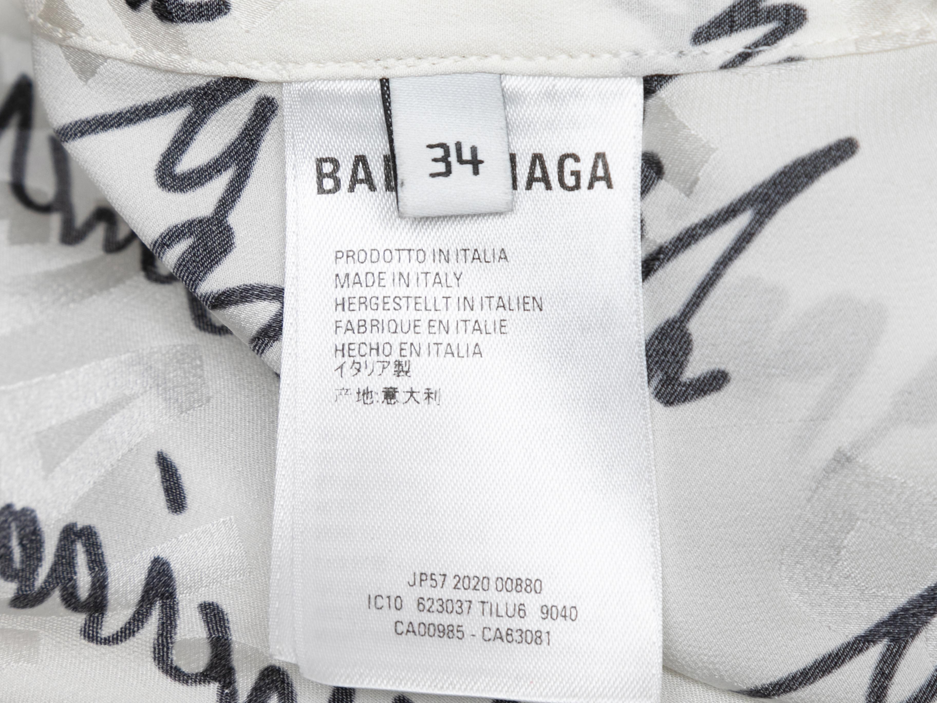 White & Black Balenciaga Silk Cursive Logo Print Top 3