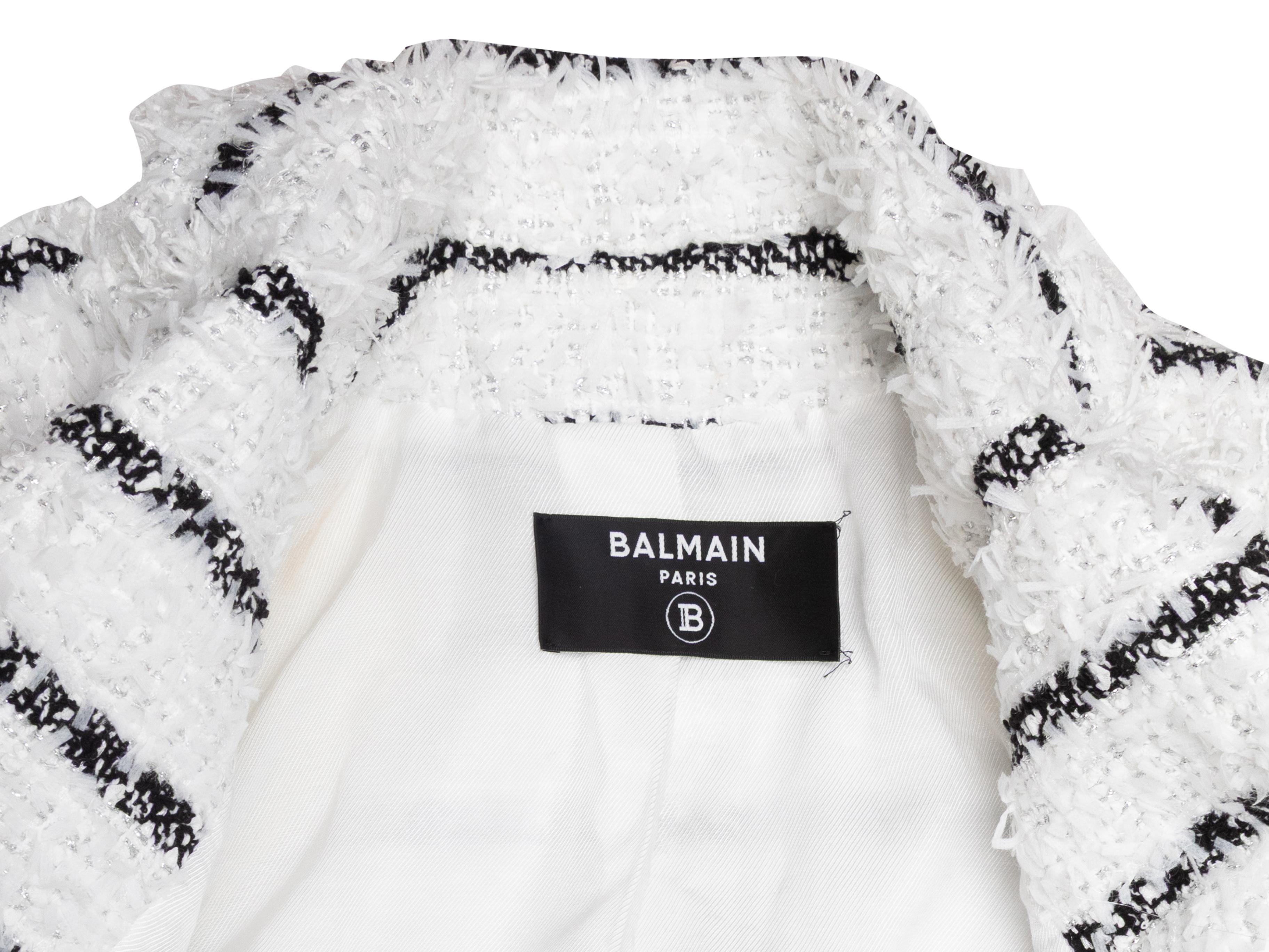Weiß-schwarzer Balmain gestreifter strukturierter Zweireiher Größe FR 34 im Zustand „Gut“ im Angebot in New York, NY