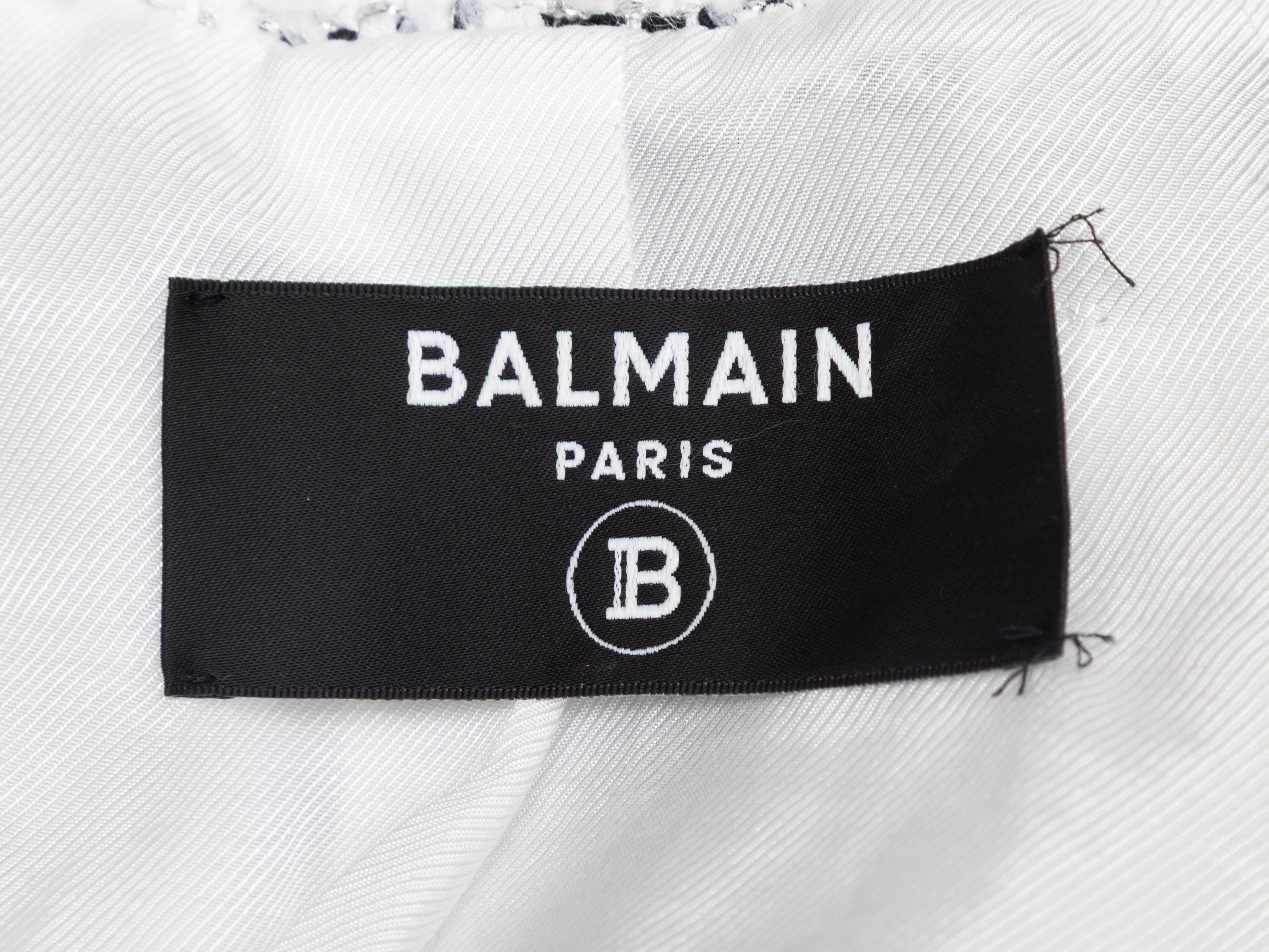 Weiß-schwarzer Balmain gestreifter strukturierter Zweireiher Größe FR 34 Damen im Angebot