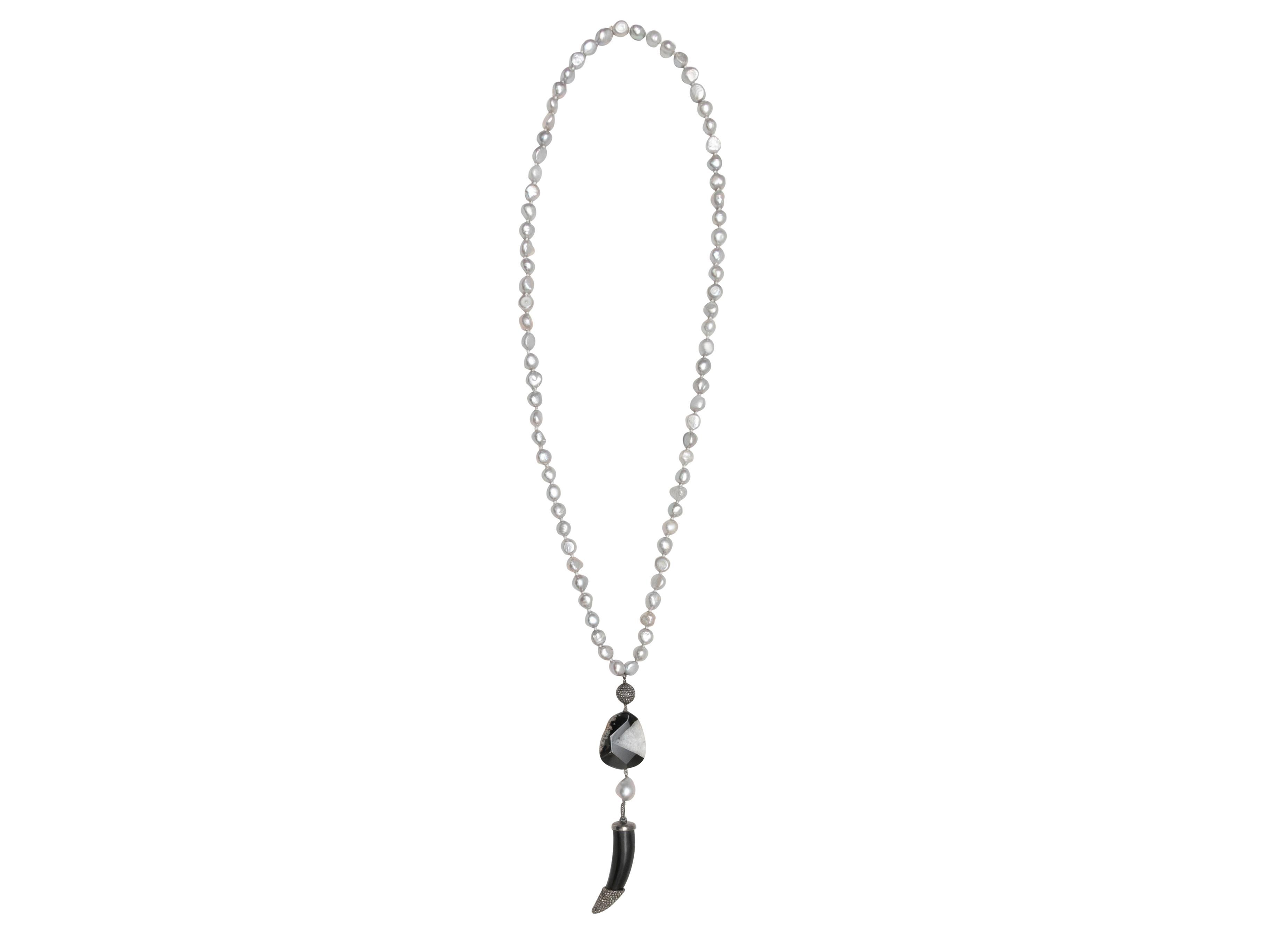 White and black pearl, pave diamond, and onyx horn lariat necklace by Bavna. 1