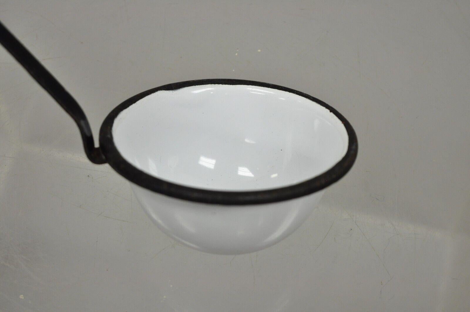 20th Century White Black Blue Porcelain Enamel French County Water Dipper Ladles, 3 Pieces For Sale