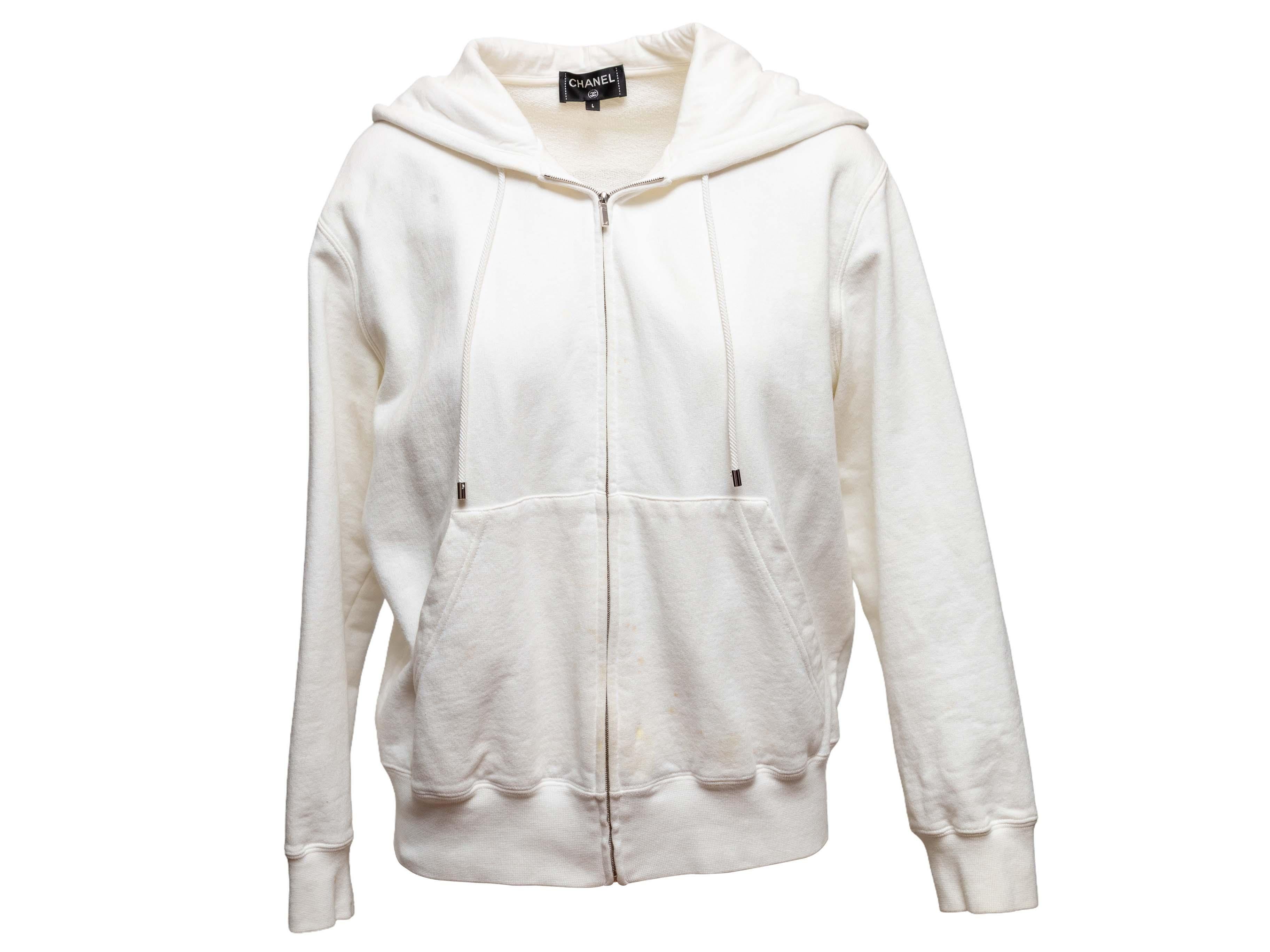 White & Black Chanel Back Graphic Zip Hoodie Size US L