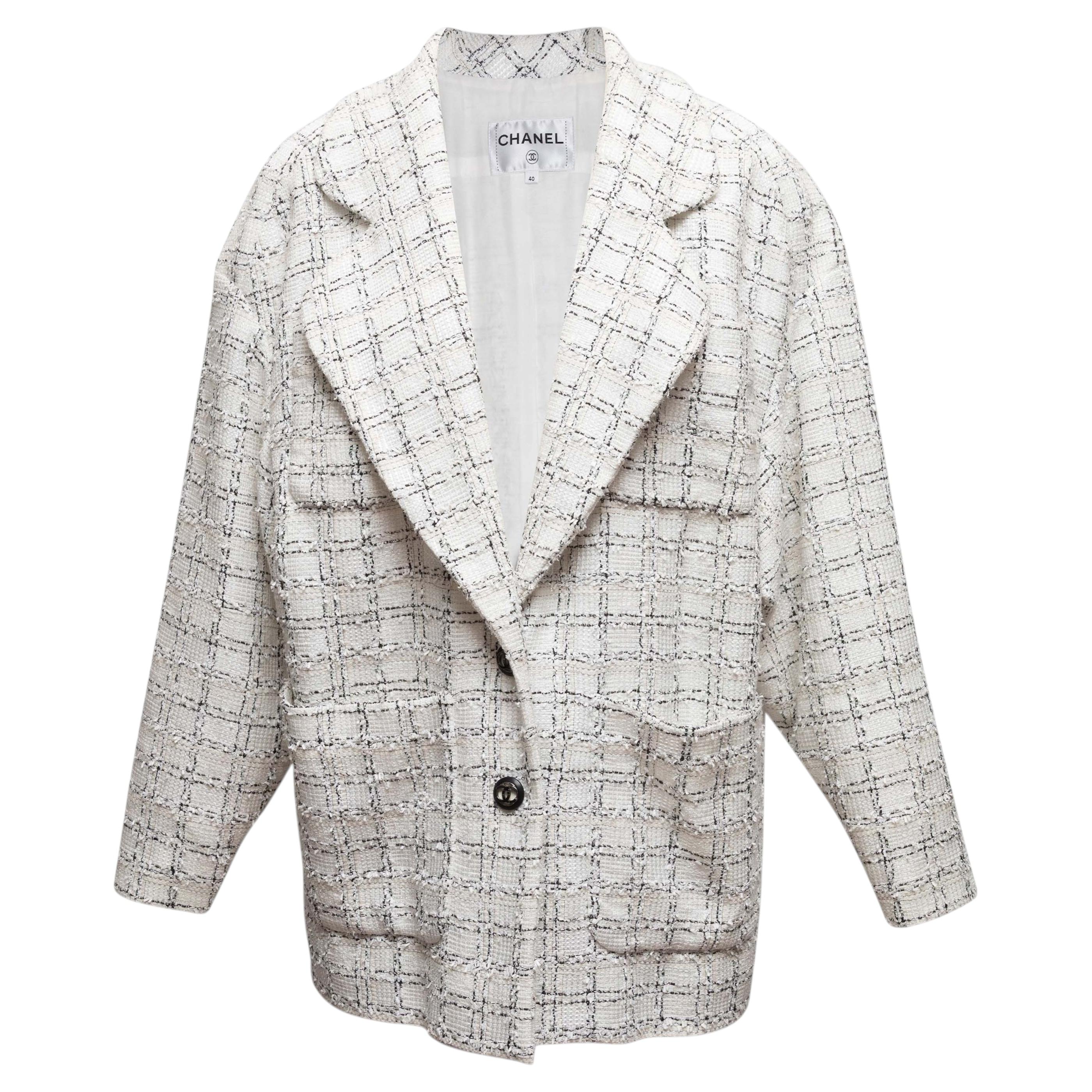 White & Black Chanel Checked Tweed Blazer